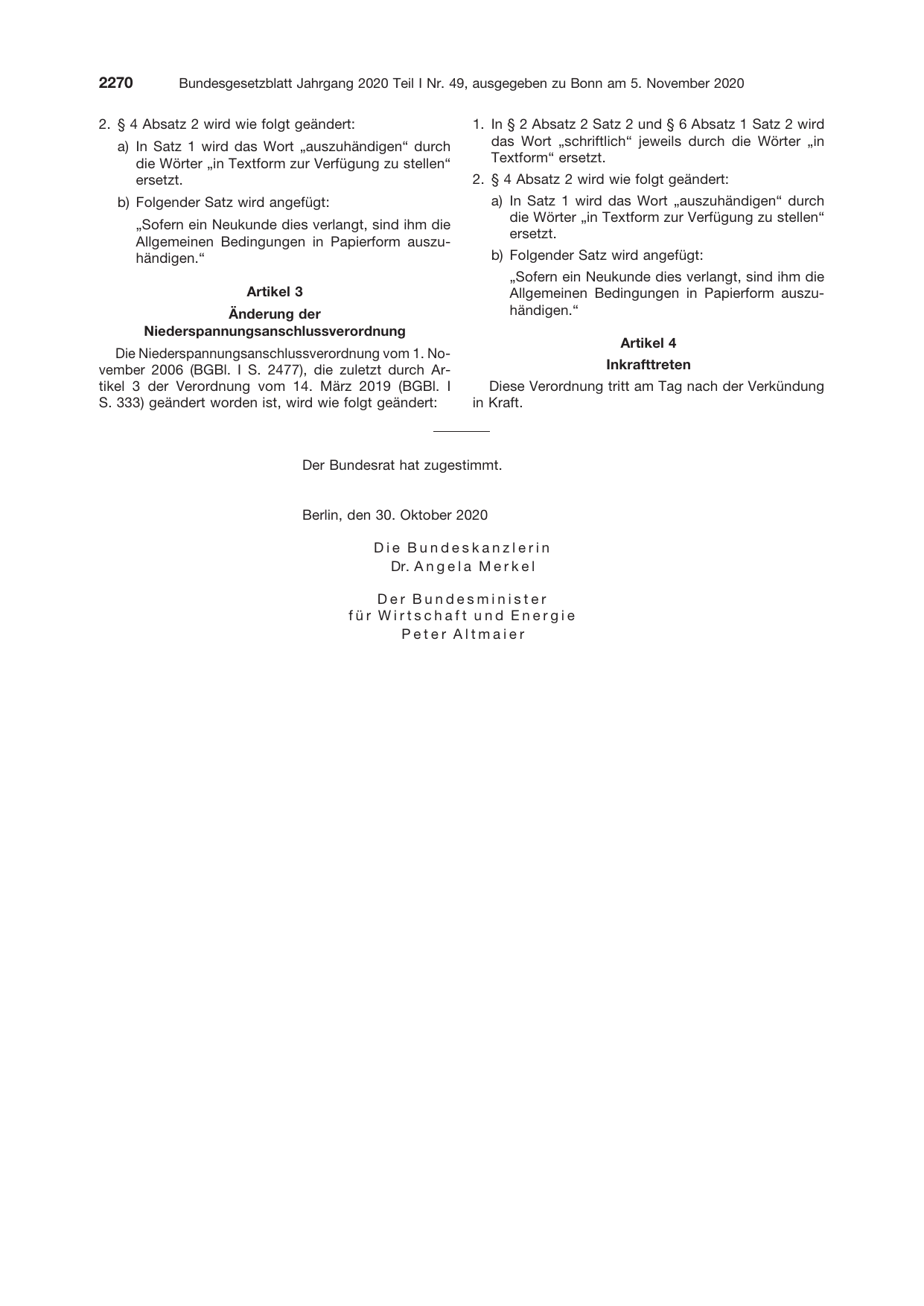BGBl. 2020, Seite 2270 — Originalseite als Abbildung
