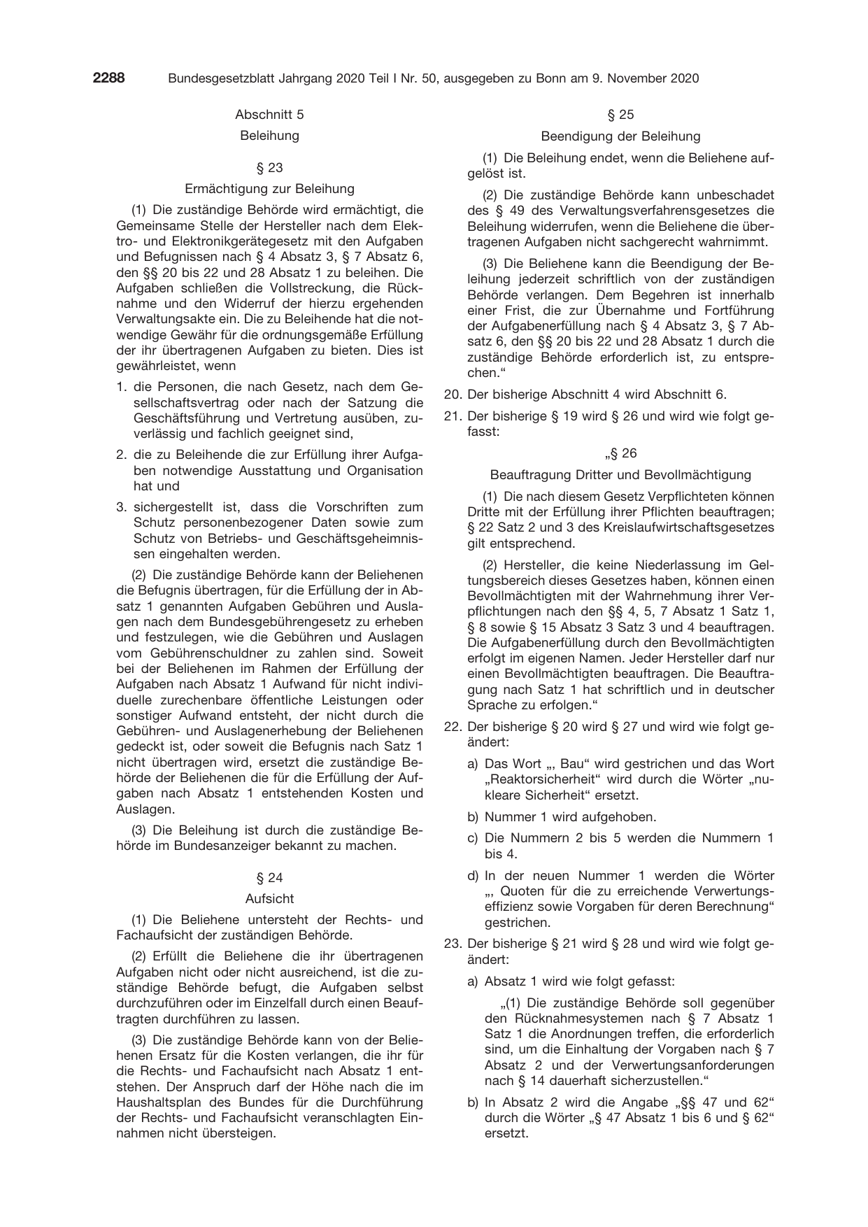 BGBl. 2020, Seite 2288 — Originalseite als Abbildung
