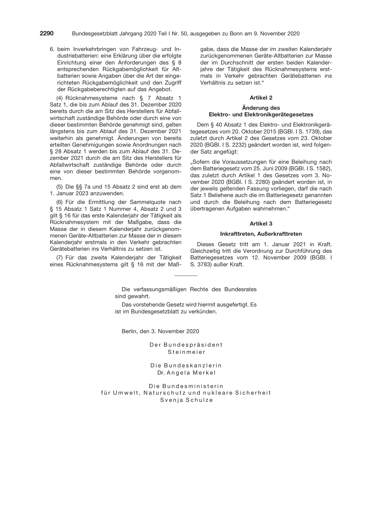 BGBl. 2020, Seite 2290 — Originalseite als Abbildung