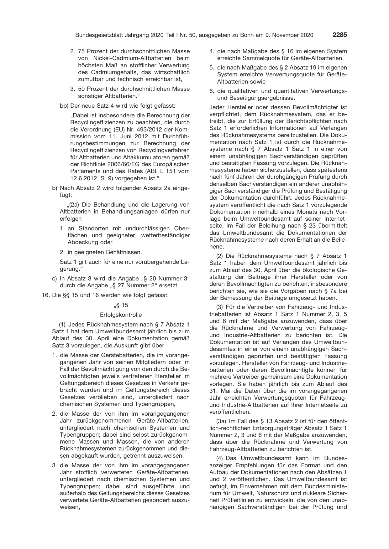 BGBl. 2020, Seite 2285 — Originalseite als Abbildung