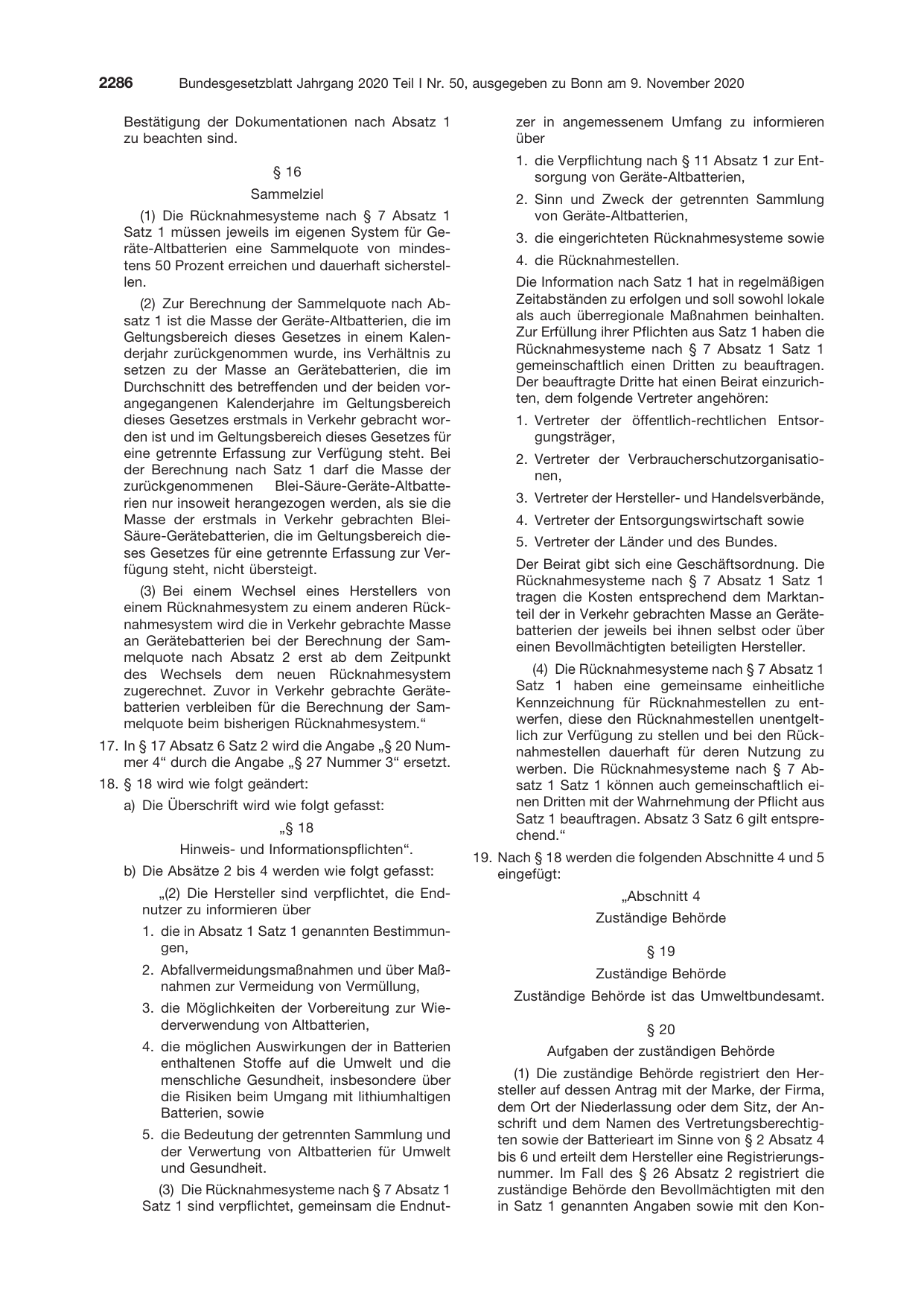 BGBl. 2020, Seite 2286 — Originalseite als Abbildung