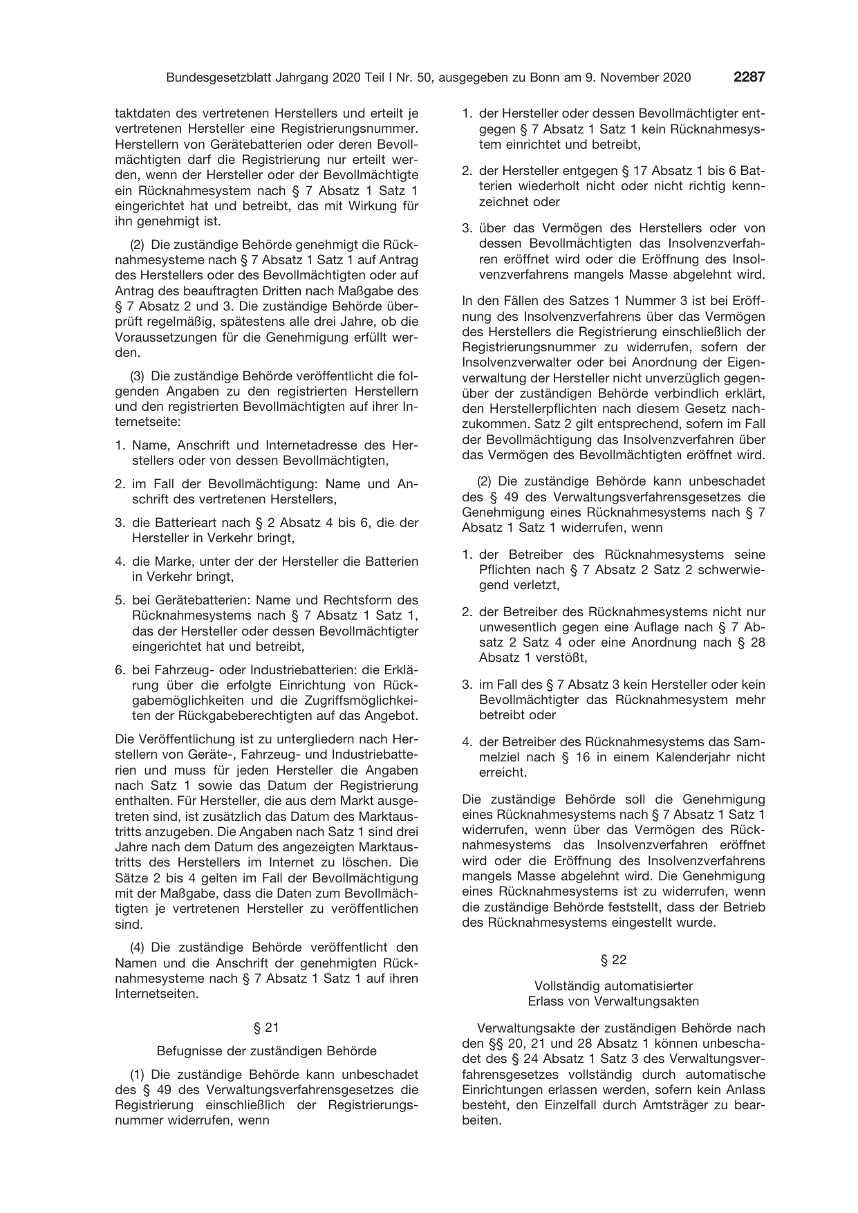 BGBl. 2020, Seite 2287 — Originalseite als Abbildung