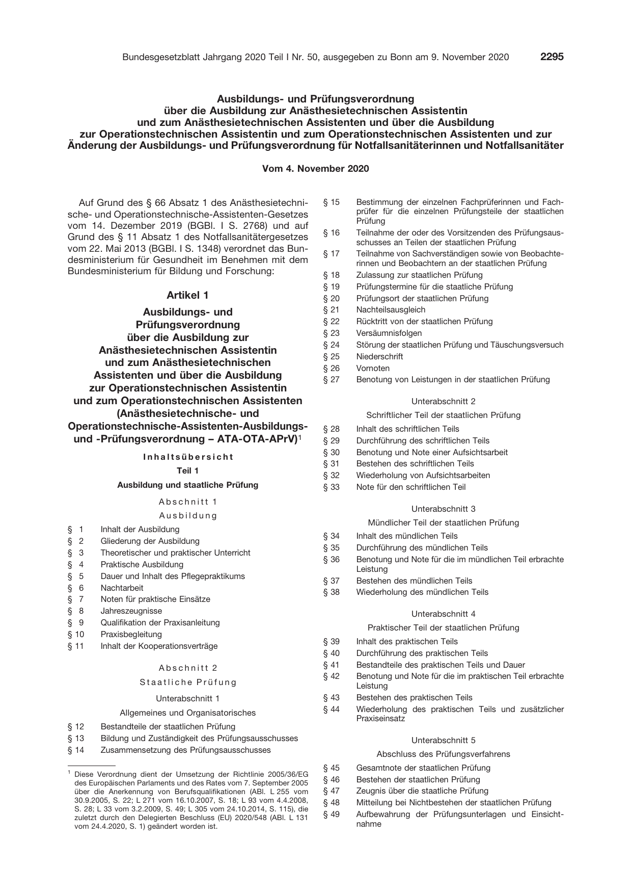 BGBl. 2020, Seite 2295 — Originalseite als Abbildung