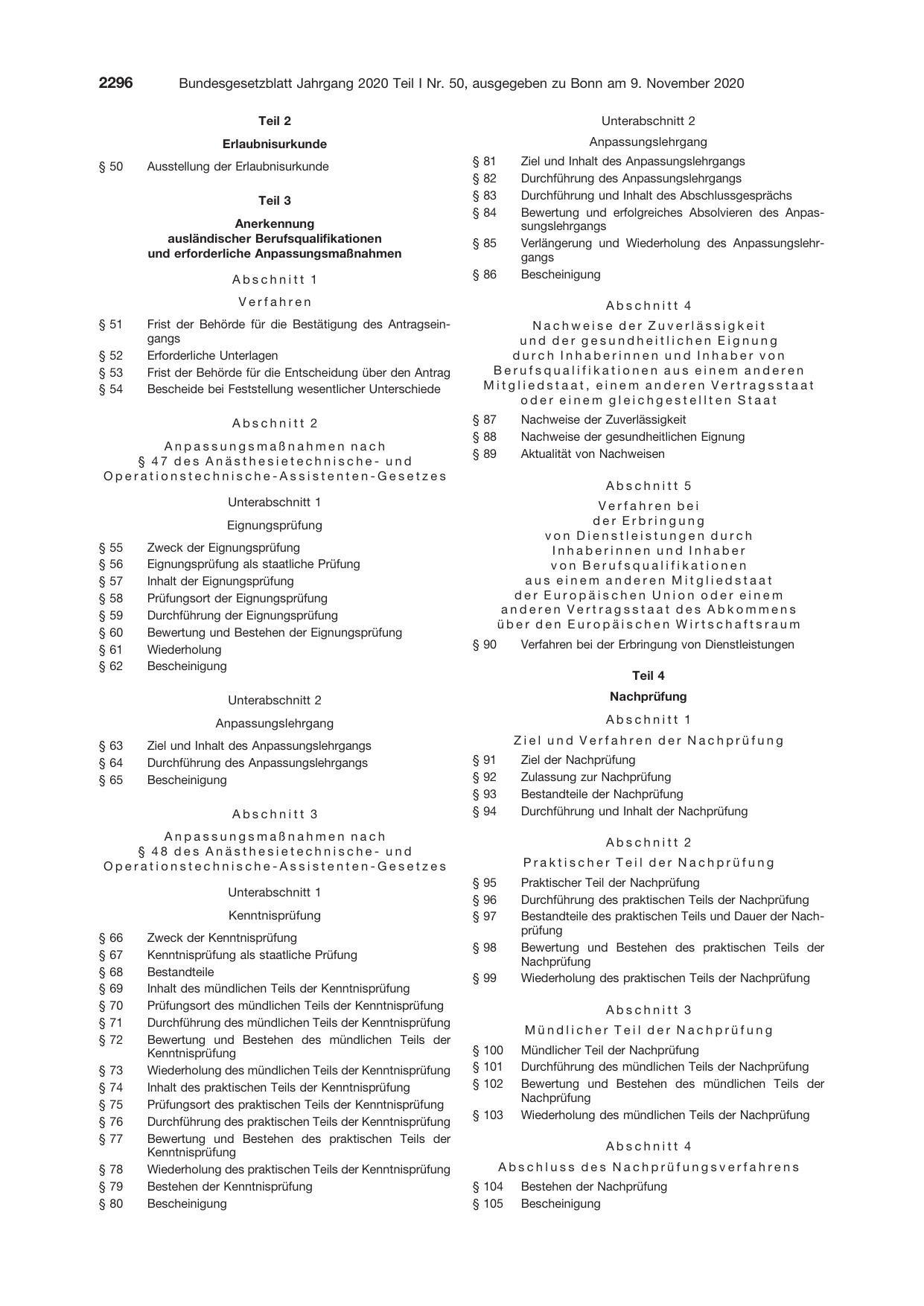 BGBl. 2020, Seite 2296 — Originalseite als Abbildung