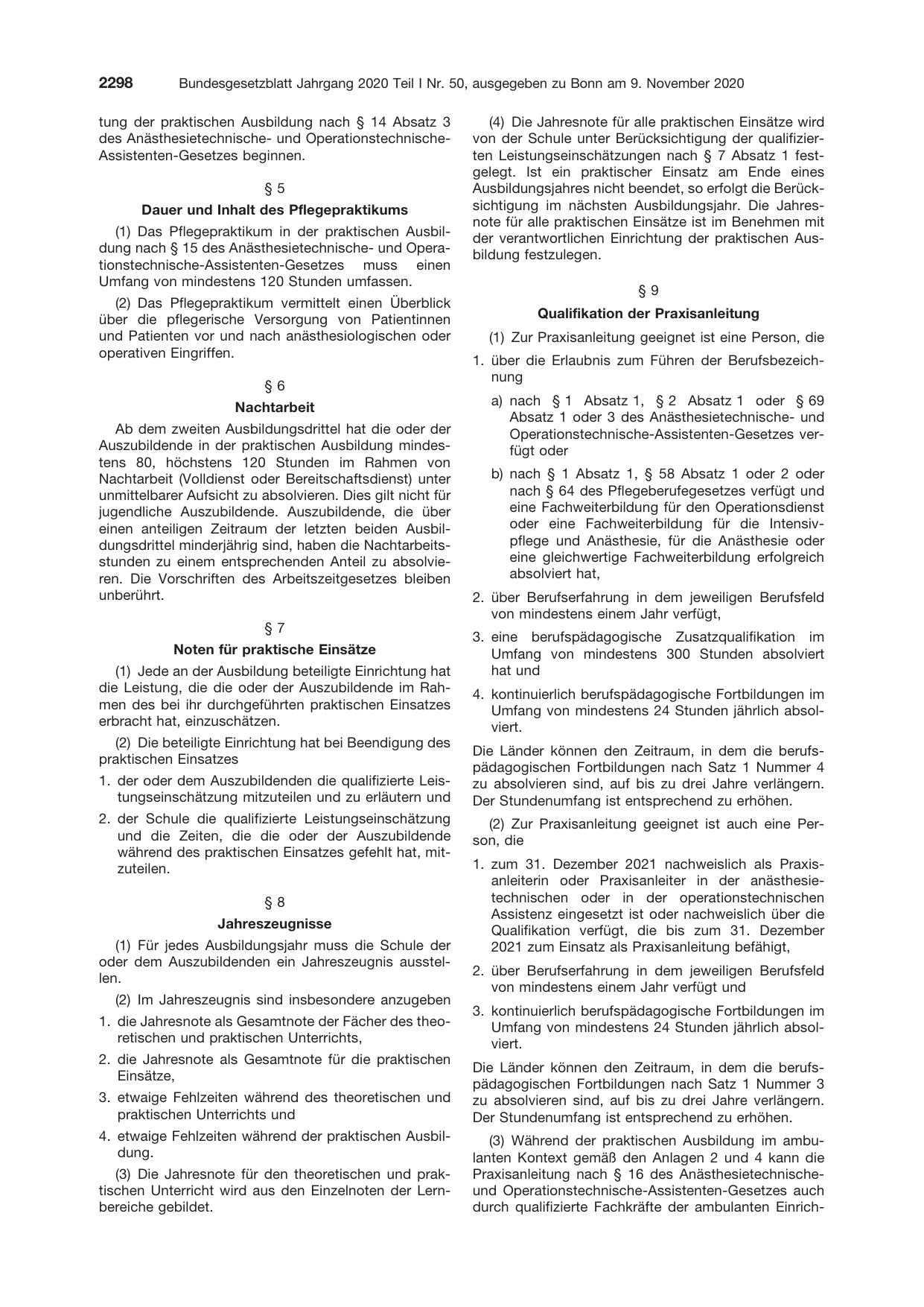 BGBl. 2020, Seite 2298 — Originalseite als Abbildung