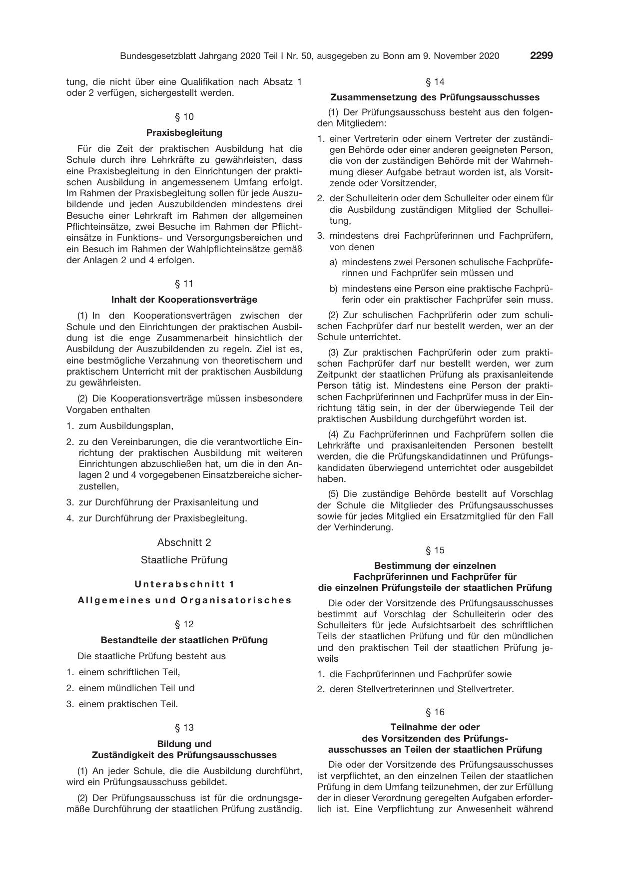 BGBl. 2020, Seite 2299 — Originalseite als Abbildung