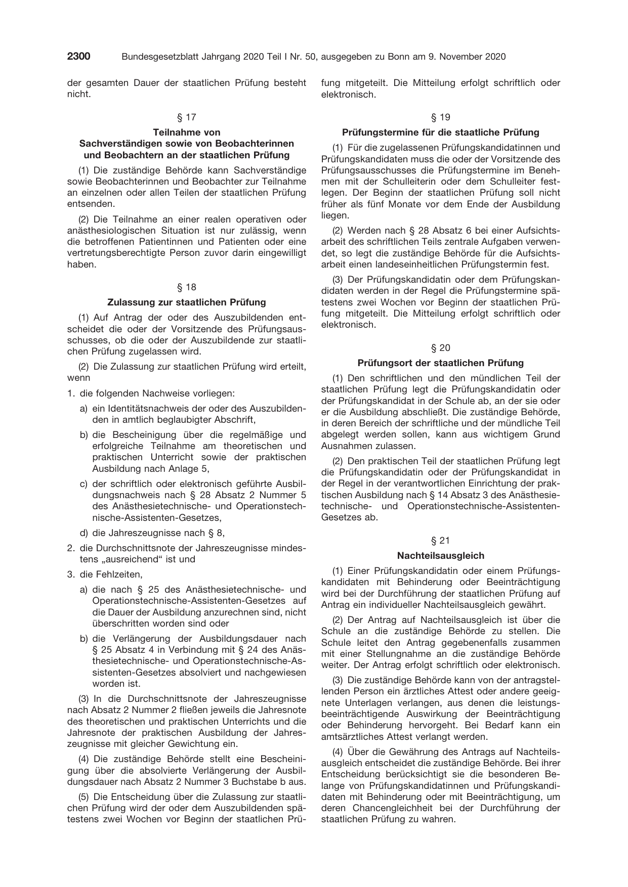 BGBl. 2020, Seite 2300 — Originalseite als Abbildung