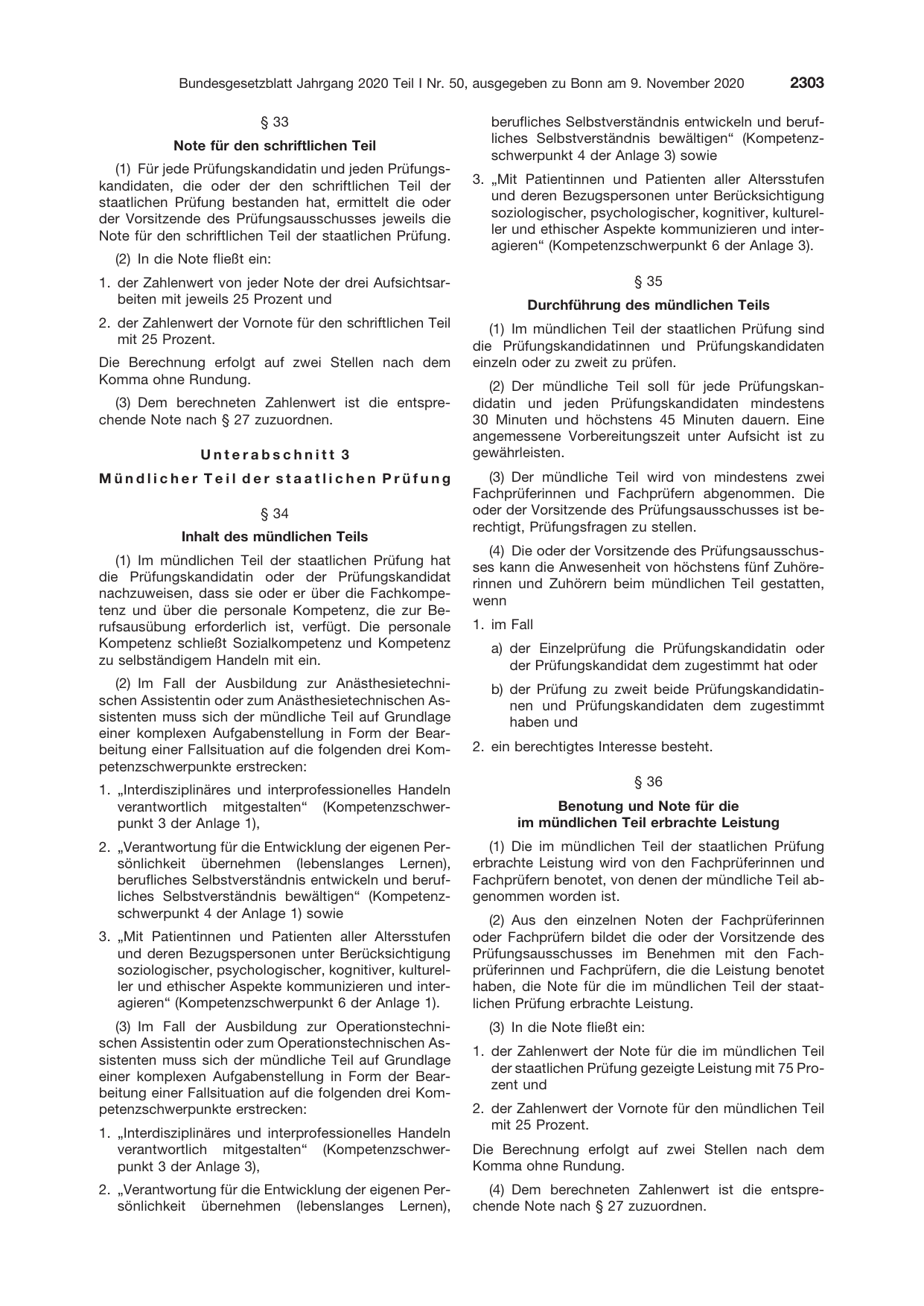 BGBl. 2020, Seite 2303 — Originalseite als Abbildung