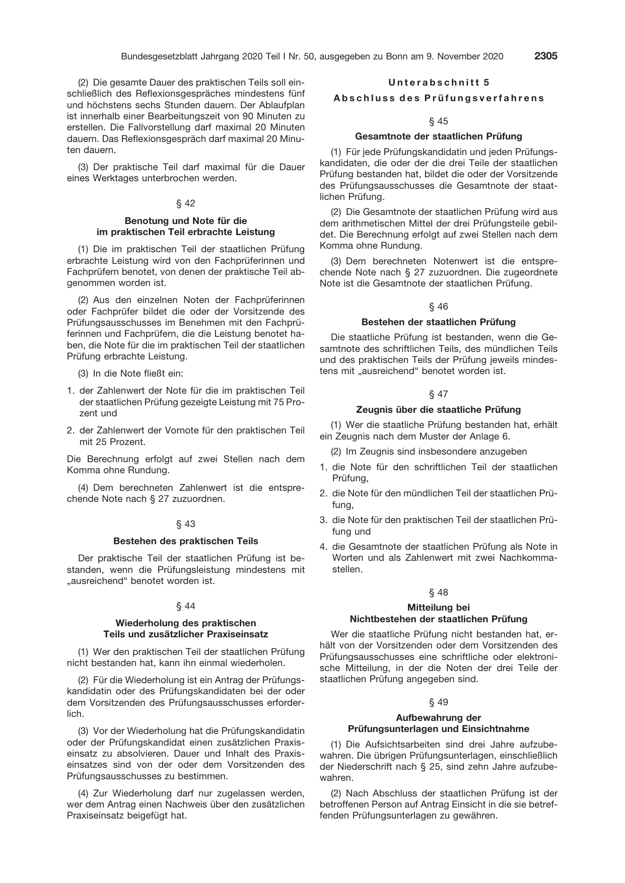 BGBl. 2020, Seite 2305 — Originalseite als Abbildung