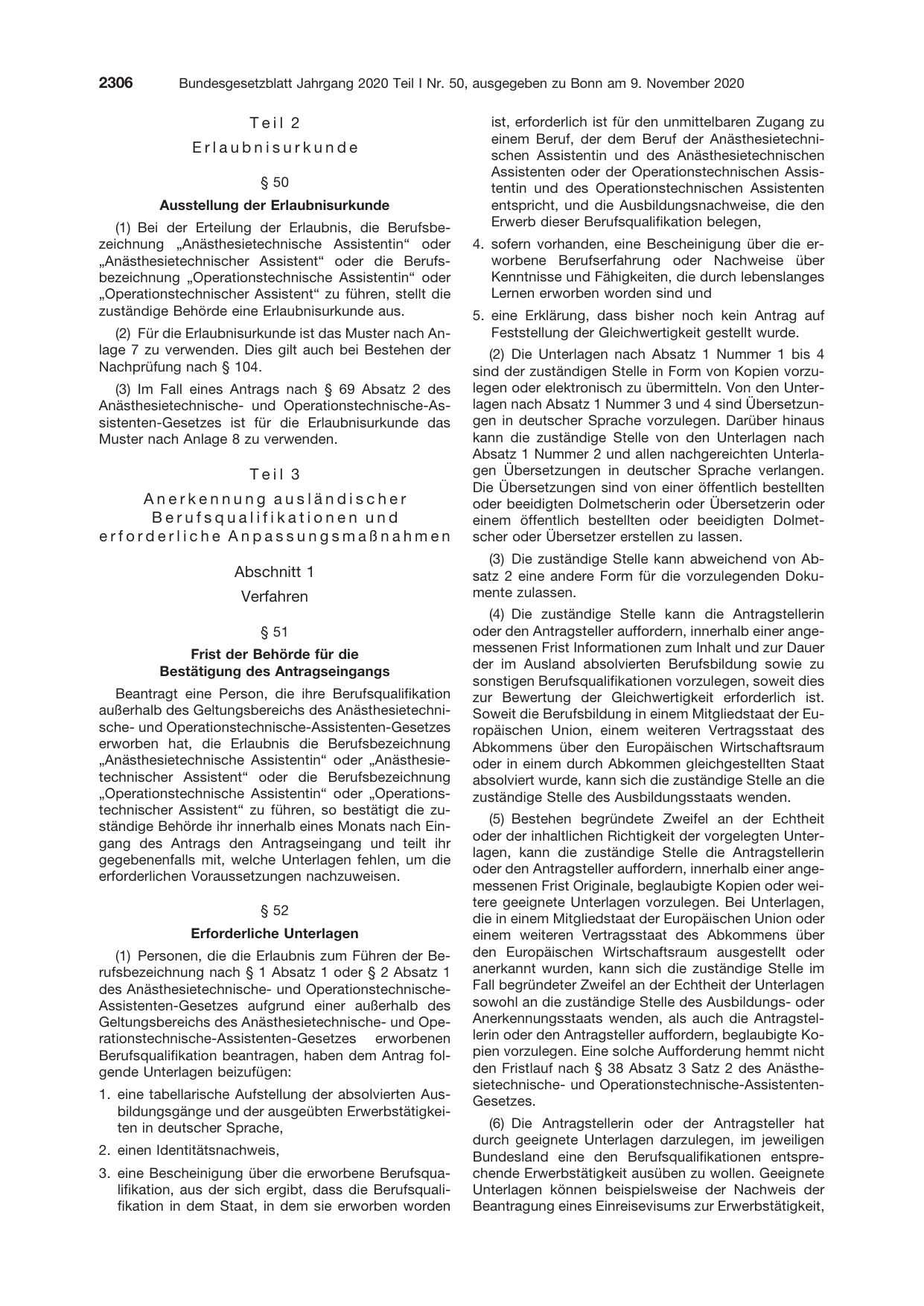 BGBl. 2020, Seite 2306 — Originalseite als Abbildung