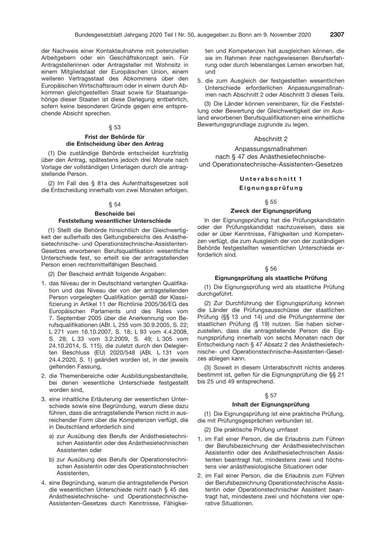 BGBl. 2020, Seite 2307 — Originalseite als Abbildung