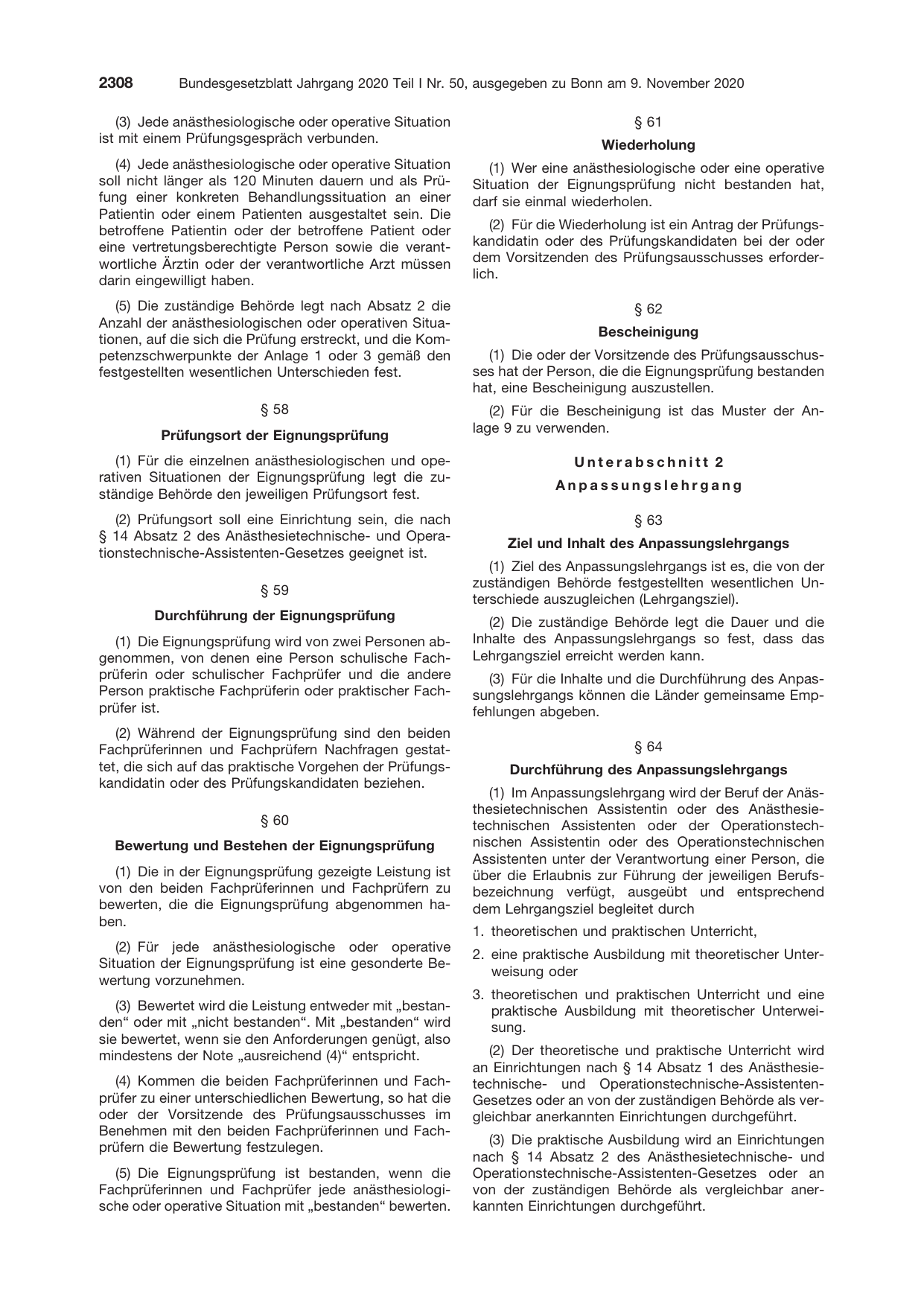 BGBl. 2020, Seite 2308 — Originalseite als Abbildung
