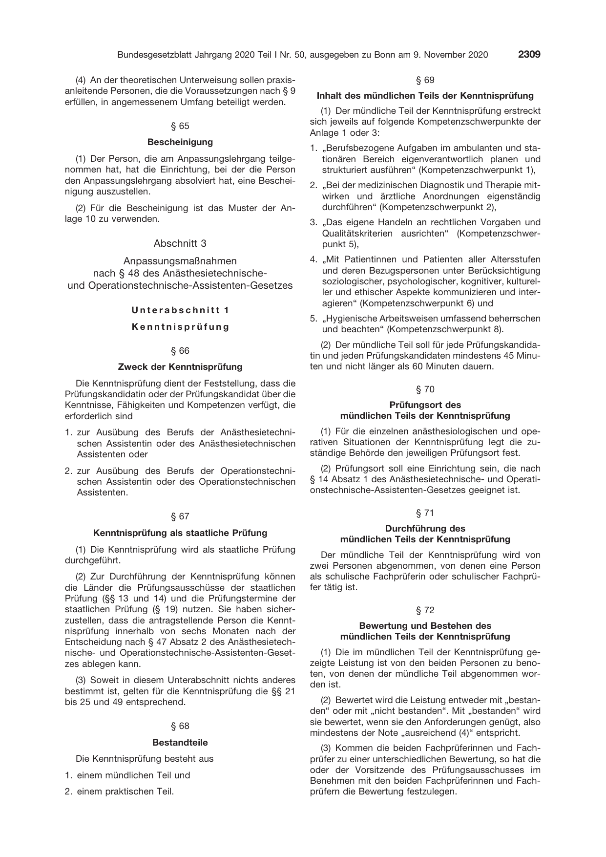 BGBl. 2020, Seite 2309 — Originalseite als Abbildung