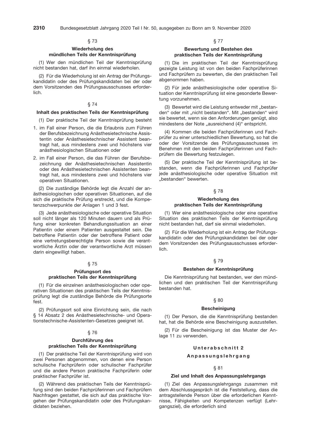 BGBl. 2020, Seite 2310 — Originalseite als Abbildung