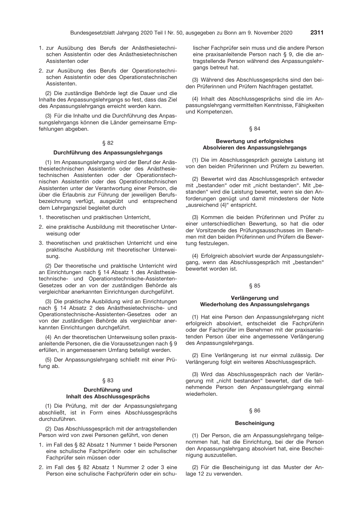 BGBl. 2020, Seite 2311 — Originalseite als Abbildung