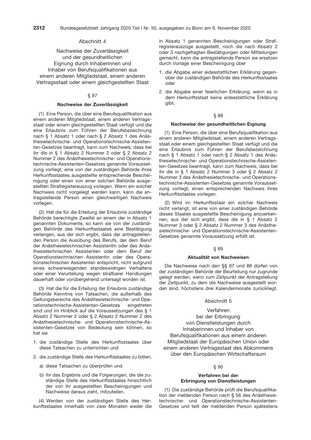 BGBl. 2020, Seite 2312 — Originalseite als Abbildung