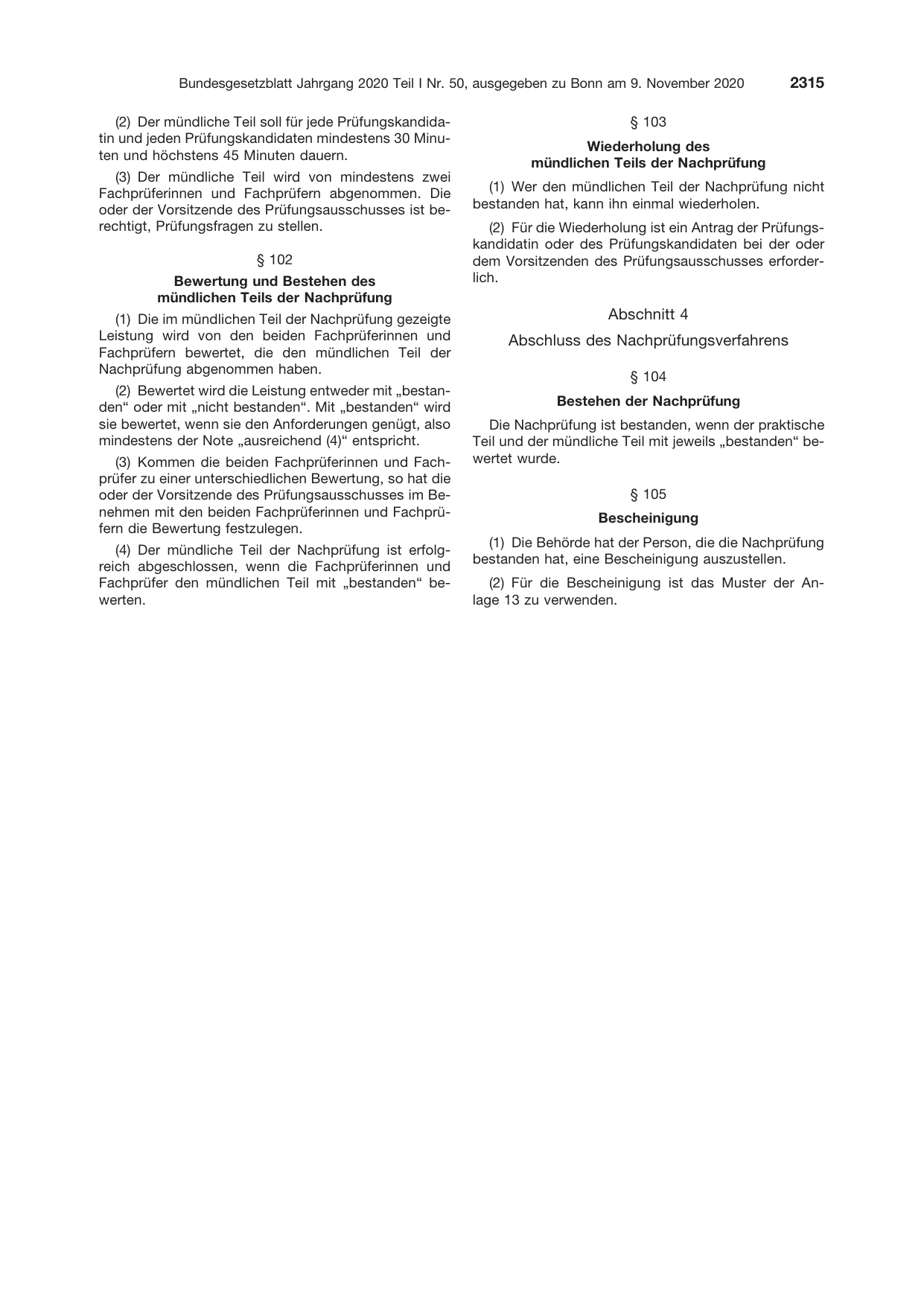 BGBl. 2020, Seite 2315 — Originalseite als Abbildung
