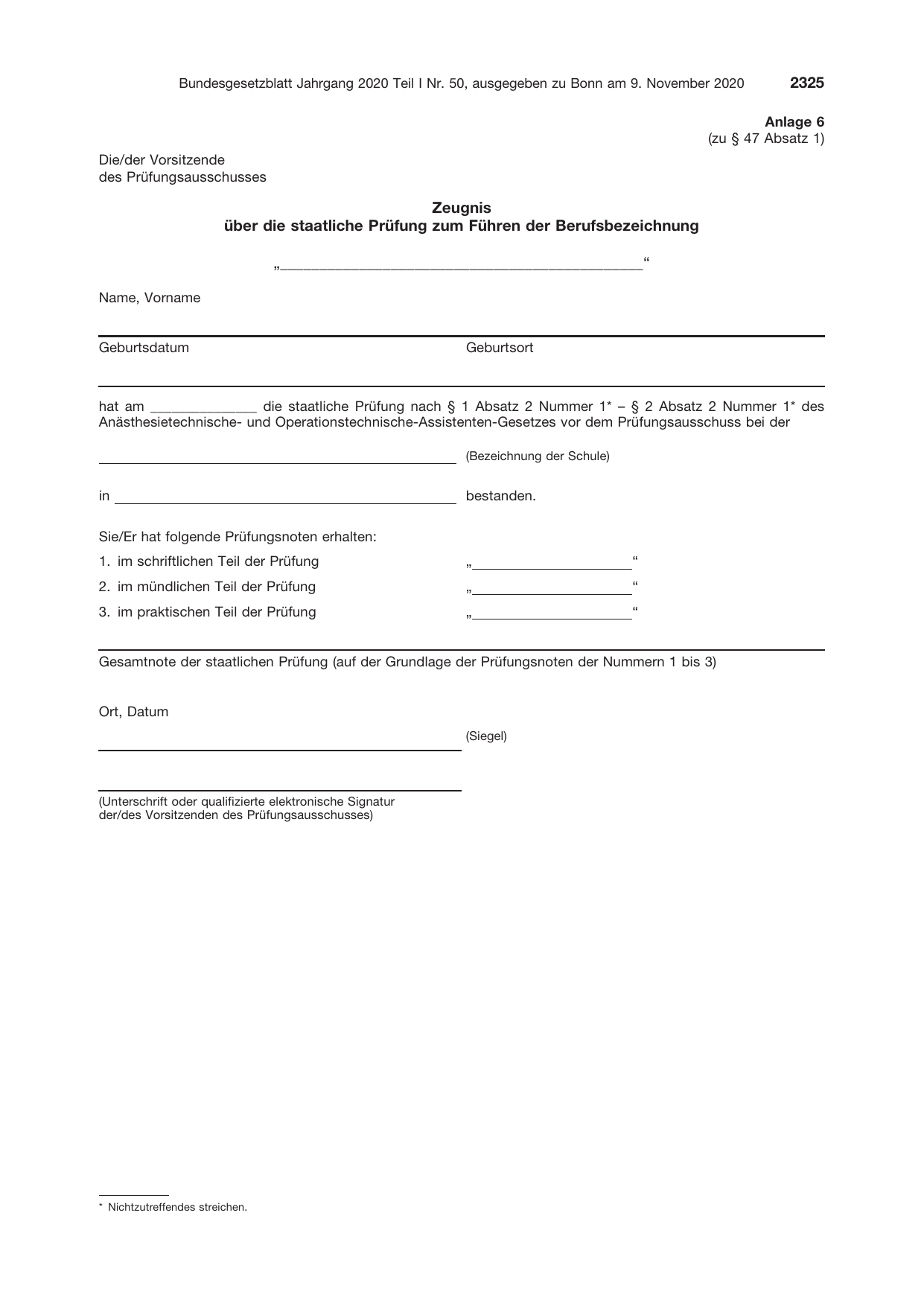 BGBl. 2020, Seite 2325 — Originalseite als Abbildung
