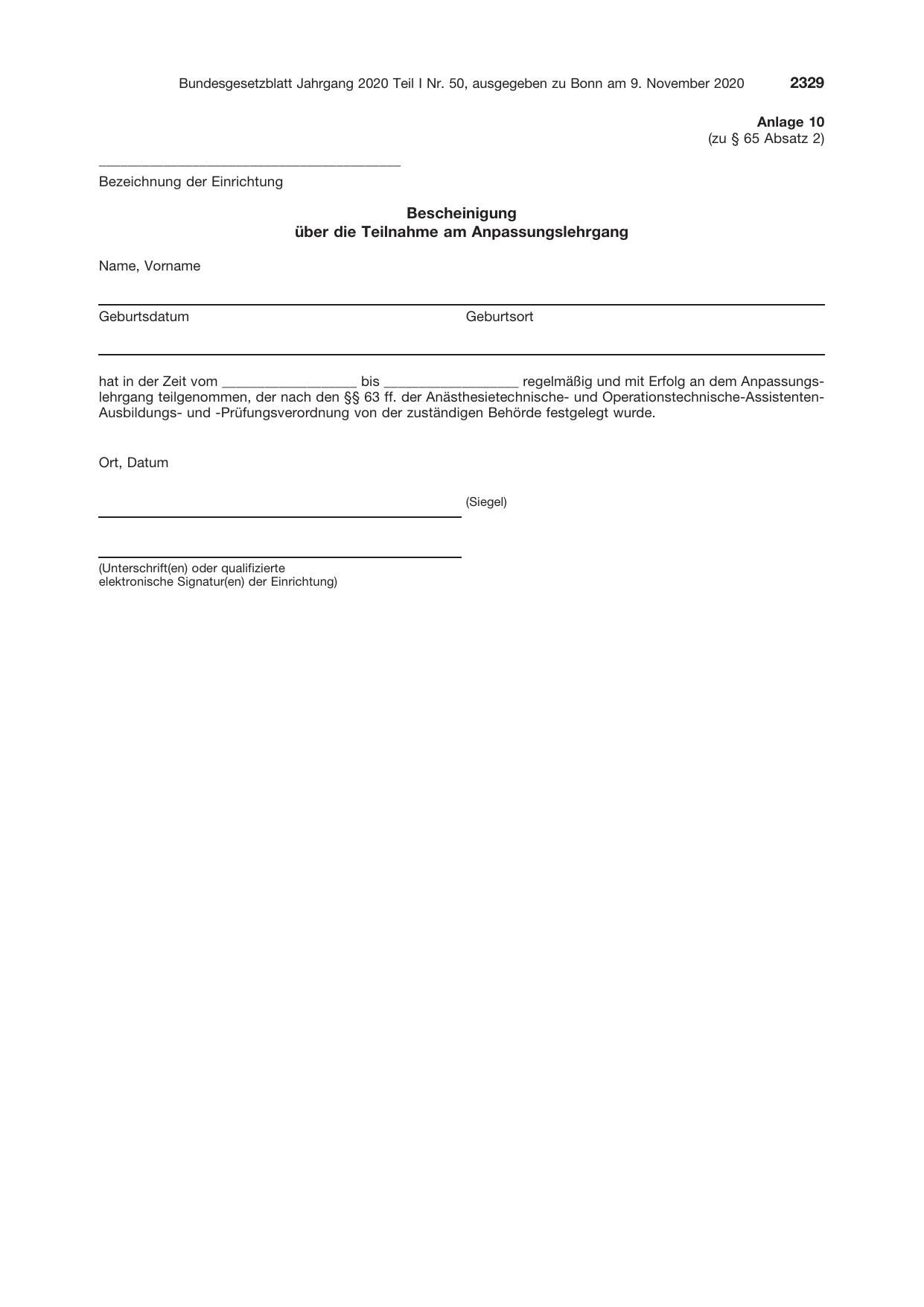 BGBl. 2020, Seite 2329 — Originalseite als Abbildung