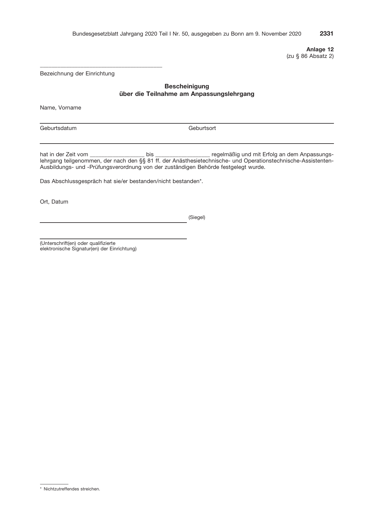 BGBl. 2020, Seite 2331 — Originalseite als Abbildung
