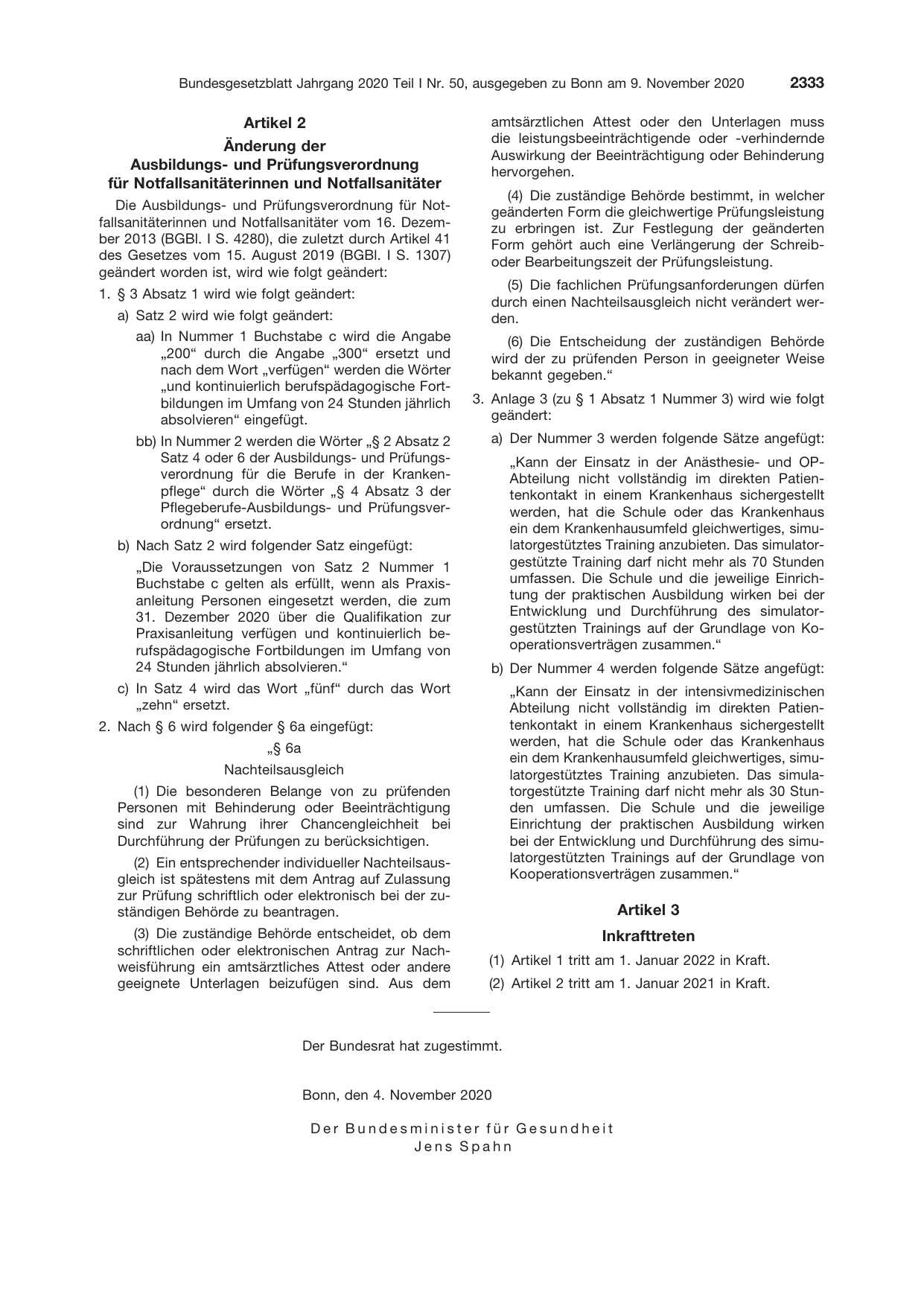 BGBl. 2020, Seite 2333 — Originalseite als Abbildung