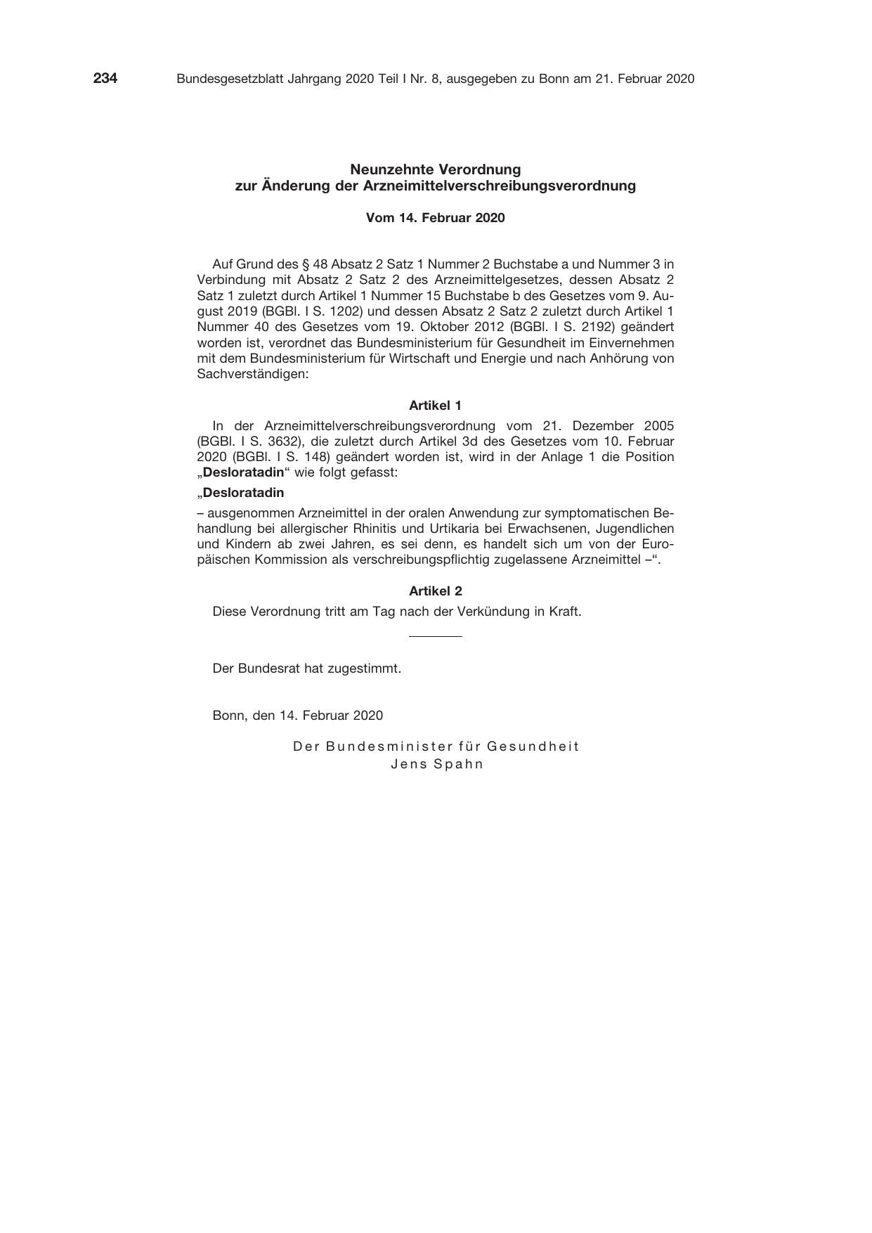 BGBl. 2020, Seite 234 — Originalseite als Abbildung