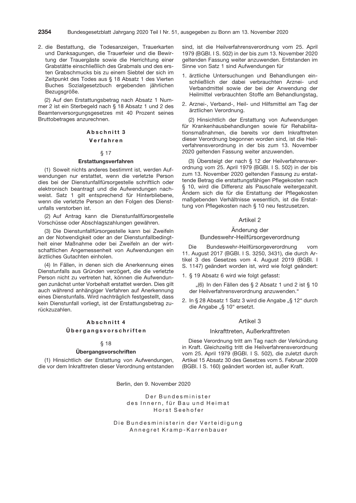 BGBl. 2020, Seite 2354 — Originalseite als Abbildung
