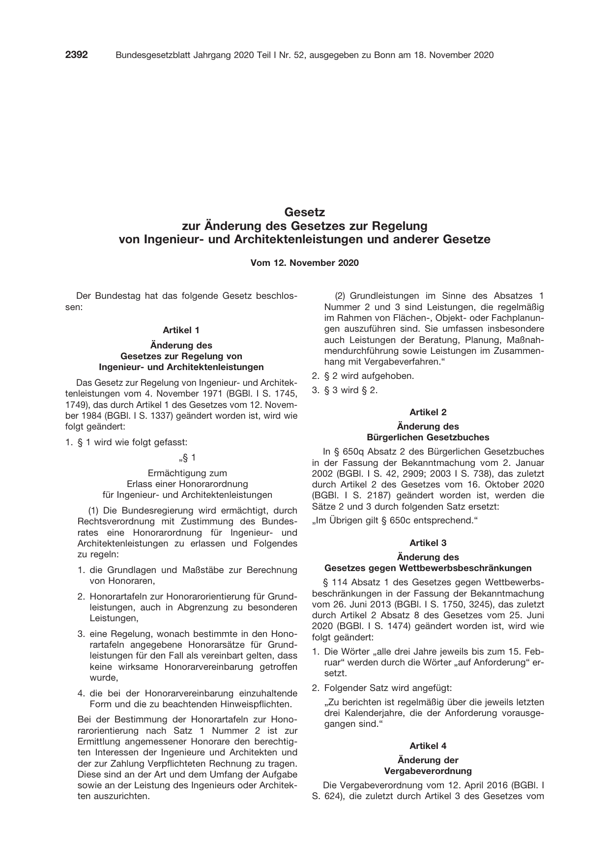 BGBl. 2020, Seite 2392 — Originalseite als Abbildung
