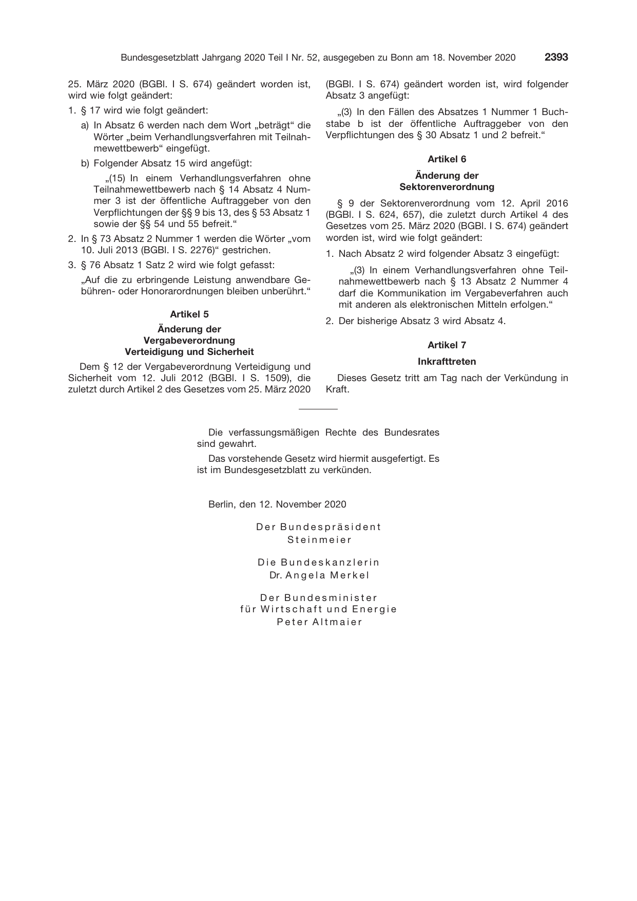BGBl. 2020, Seite 2393 — Originalseite als Abbildung