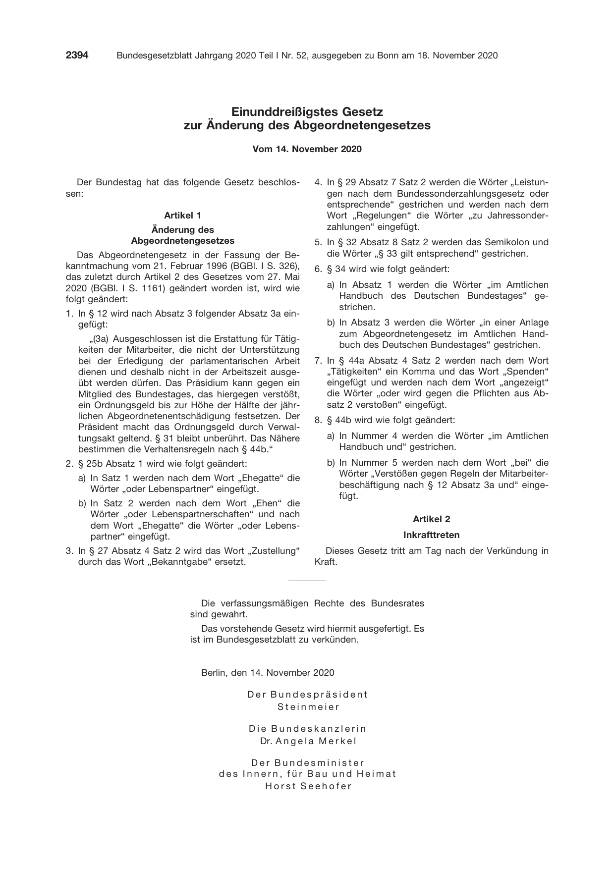 BGBl. 2020, Seite 2394 — Originalseite als Abbildung