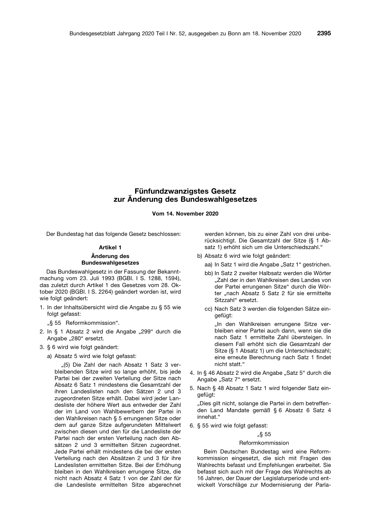 BGBl. 2020, Seite 2395 — Originalseite als Abbildung