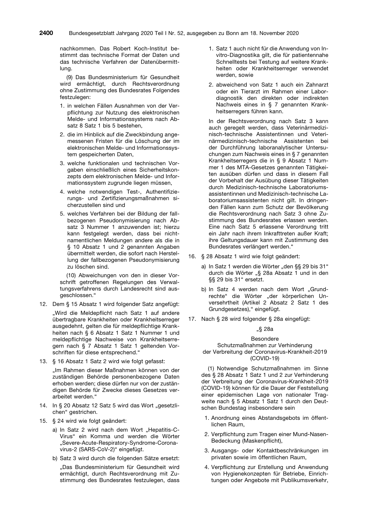 BGBl. 2020, Seite 2400 — Originalseite als Abbildung
