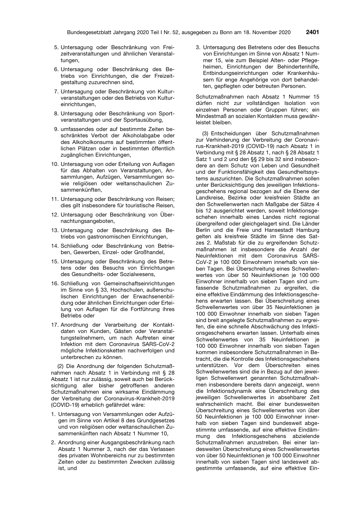 BGBl. 2020, Seite 2401 — Originalseite als Abbildung
