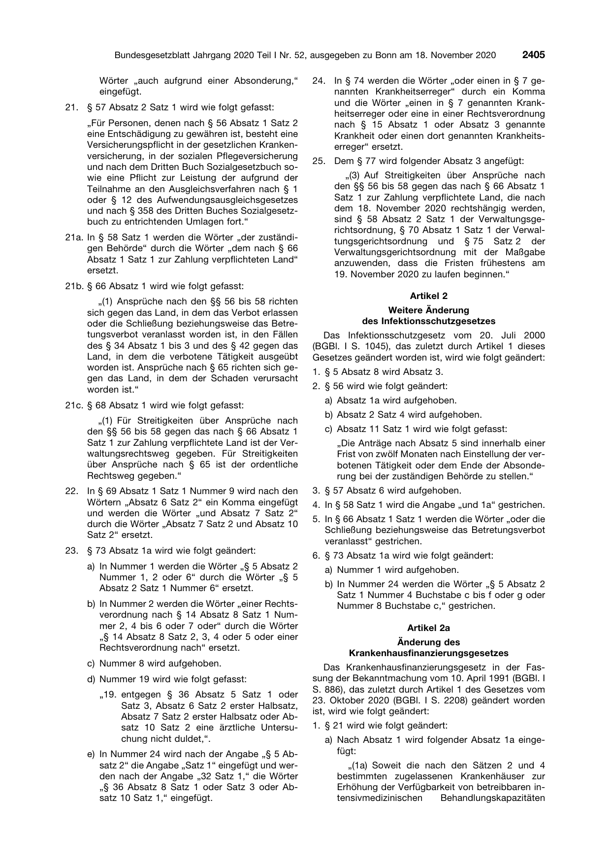 BGBl. 2020, Seite 2405 — Originalseite als Abbildung