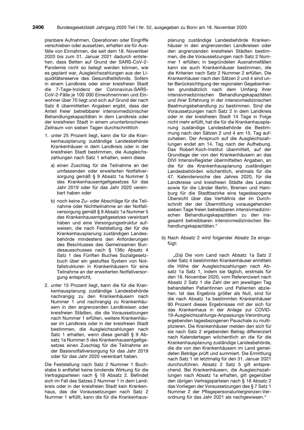 BGBl. 2020, Seite 2406 — Originalseite als Abbildung