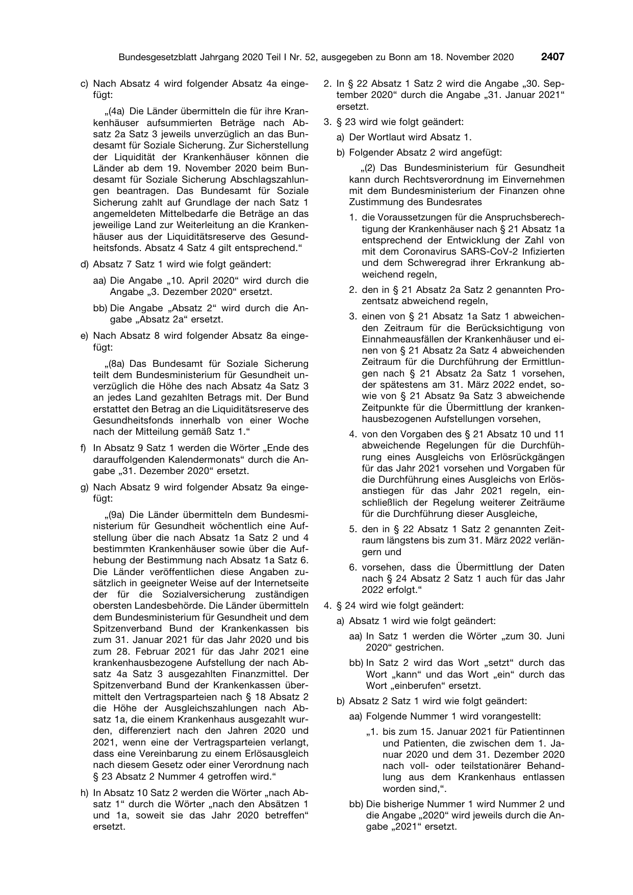 BGBl. 2020, Seite 2407 — Originalseite als Abbildung