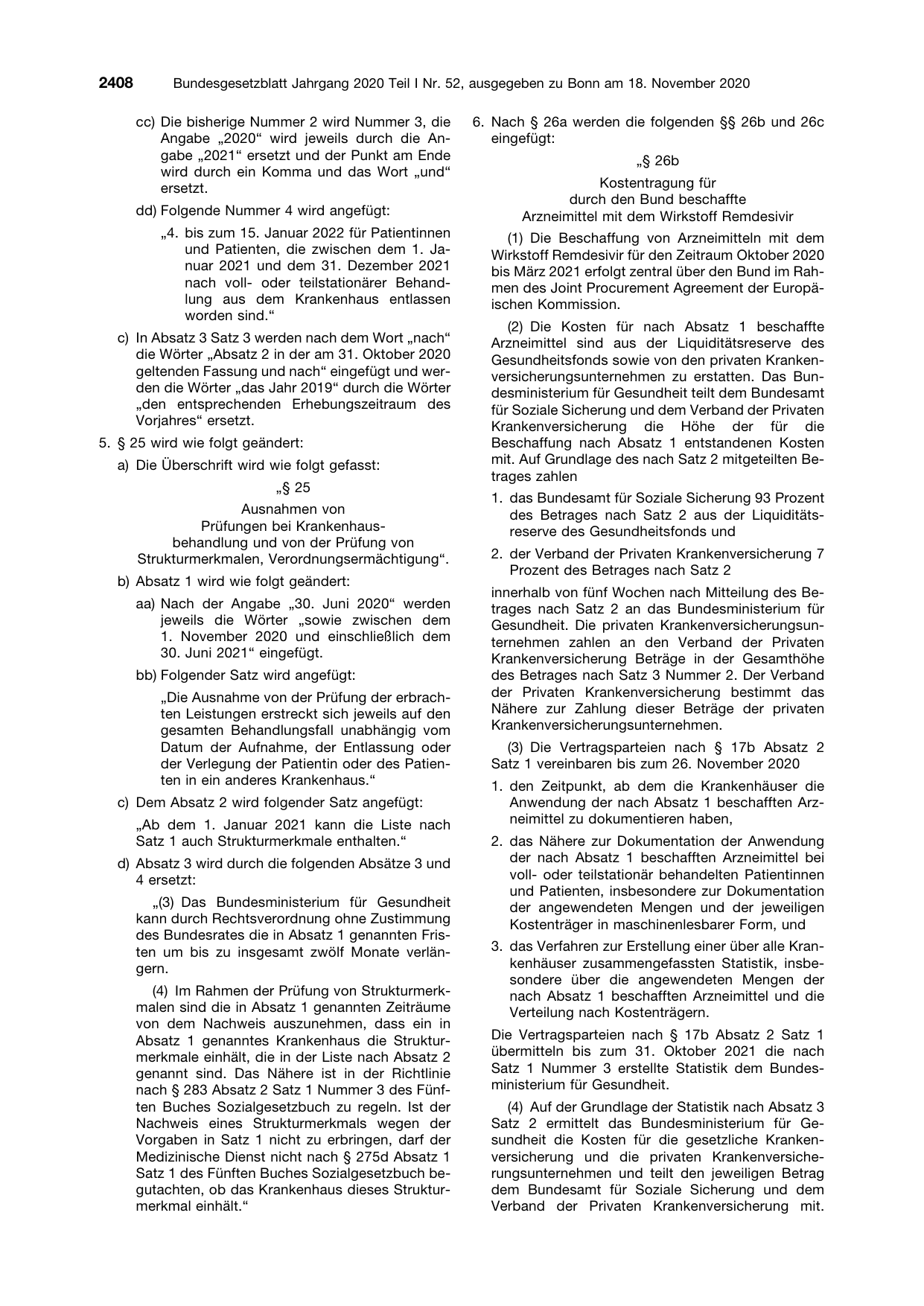 BGBl. 2020, Seite 2408 — Originalseite als Abbildung
