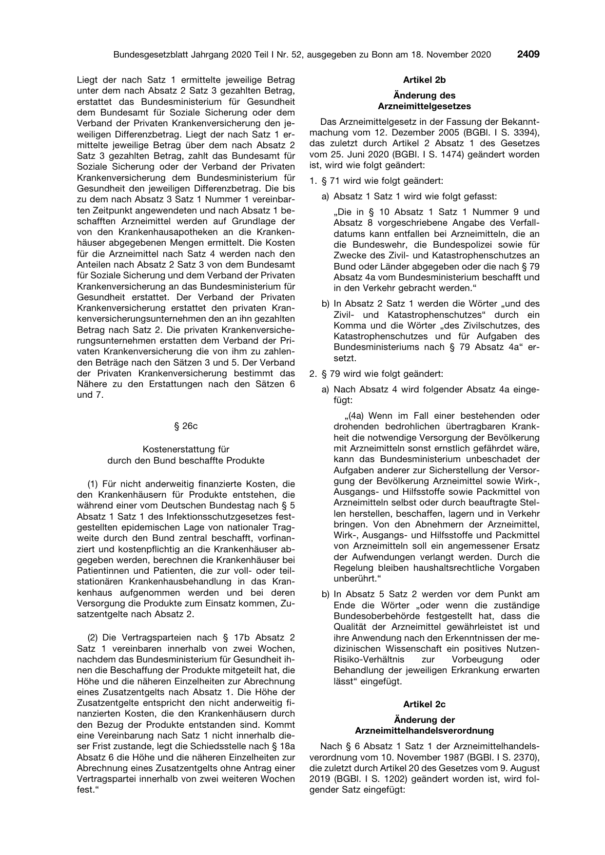BGBl. 2020, Seite 2409 — Originalseite als Abbildung