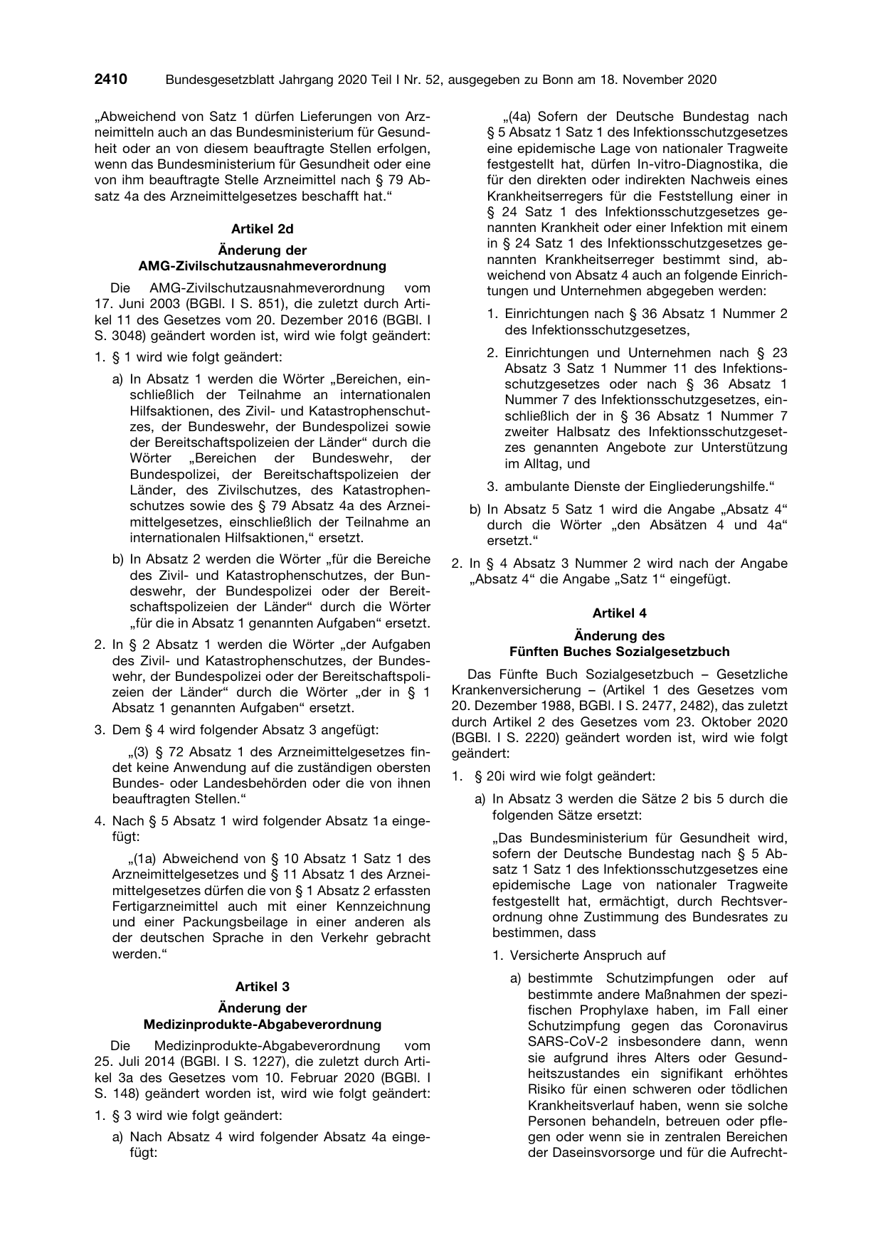 BGBl. 2020, Seite 2410 — Originalseite als Abbildung