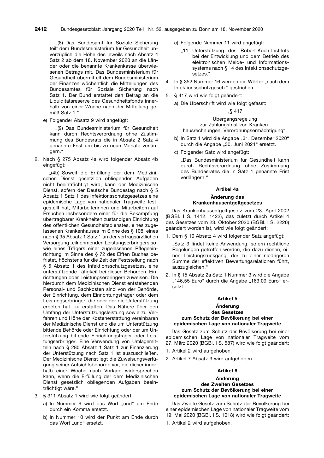BGBl. 2020, Seite 2412 — Originalseite als Abbildung
