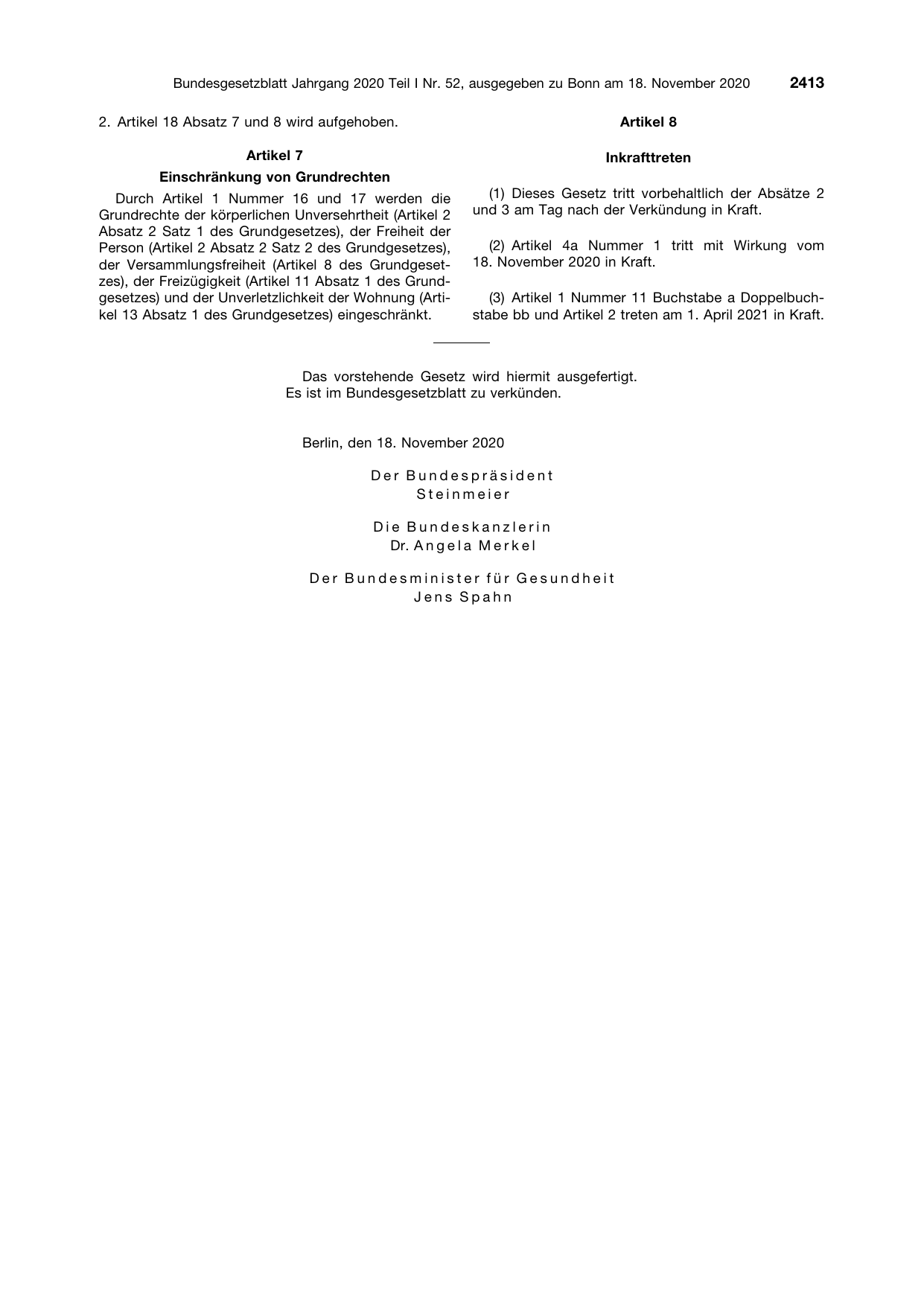 BGBl. 2020, Seite 2413 — Originalseite als Abbildung