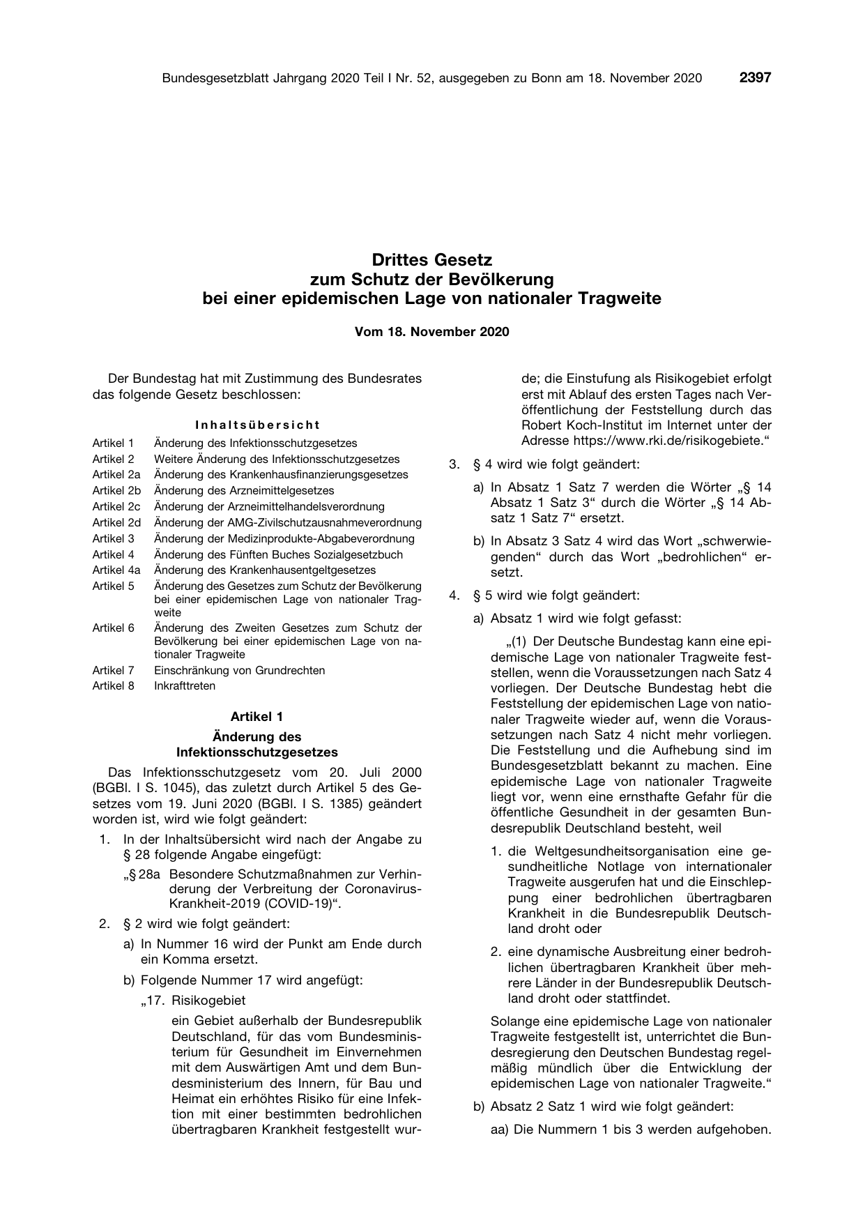 BGBl. 2020, Seite 2397 — Originalseite als Abbildung