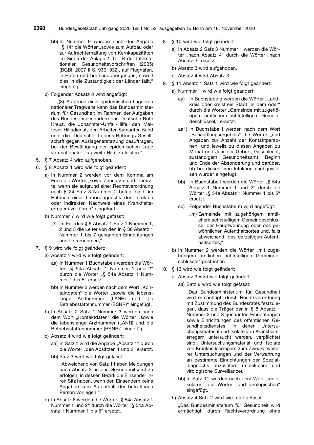 BGBl. 2020, Seite 2398 — Originalseite als Abbildung