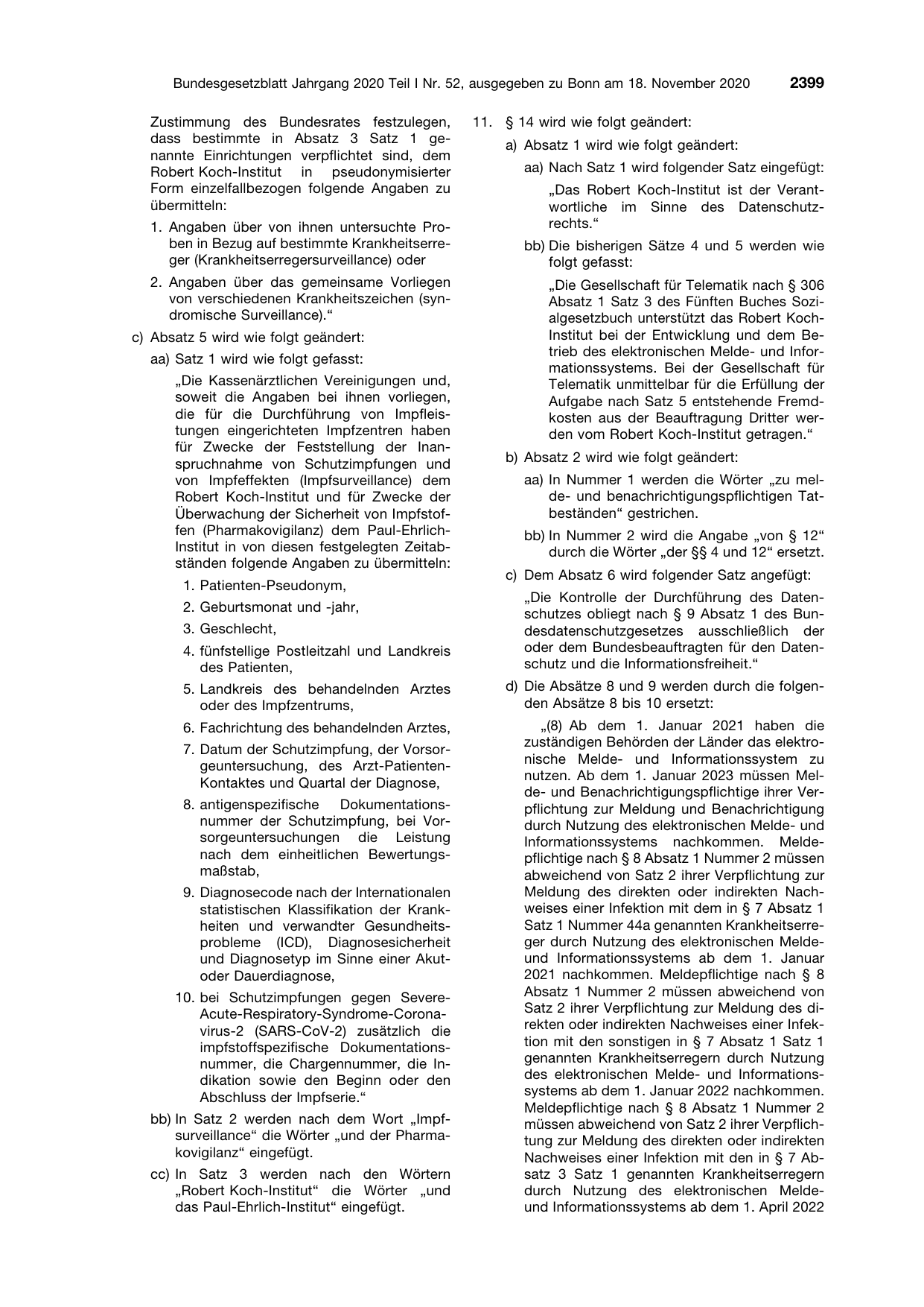 BGBl. 2020, Seite 2399 — Originalseite als Abbildung