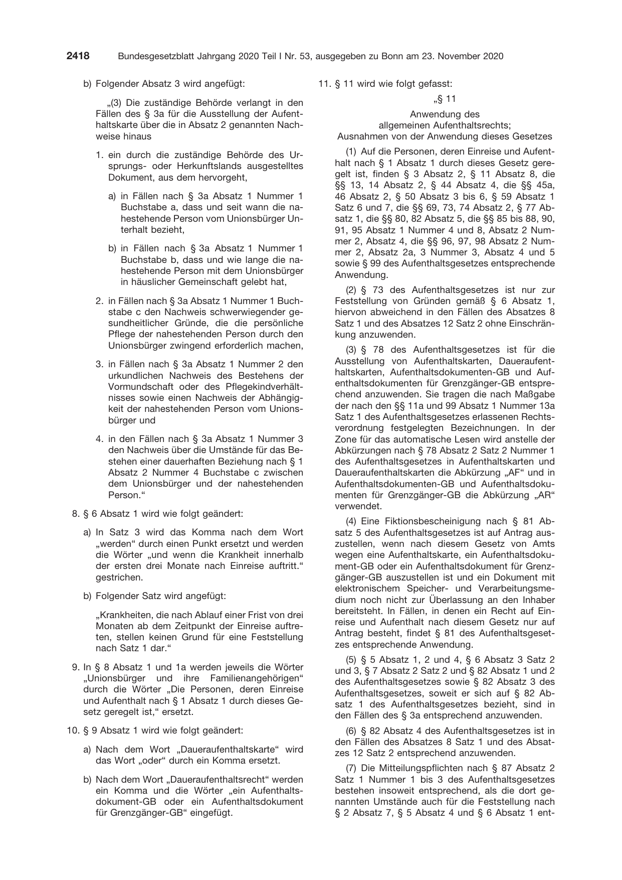 BGBl. 2020, Seite 2418 — Originalseite als Abbildung