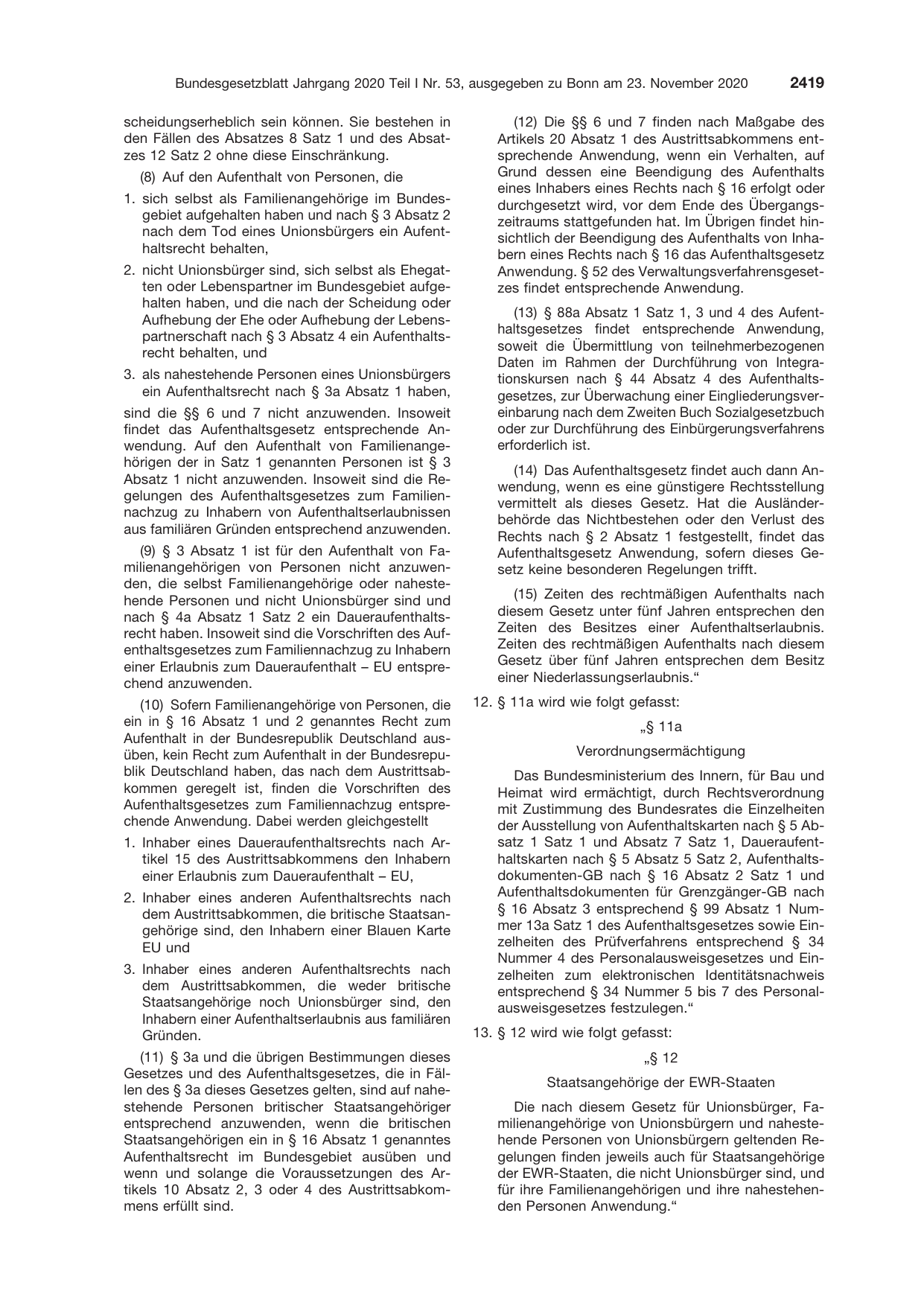 BGBl. 2020, Seite 2419 — Originalseite als Abbildung