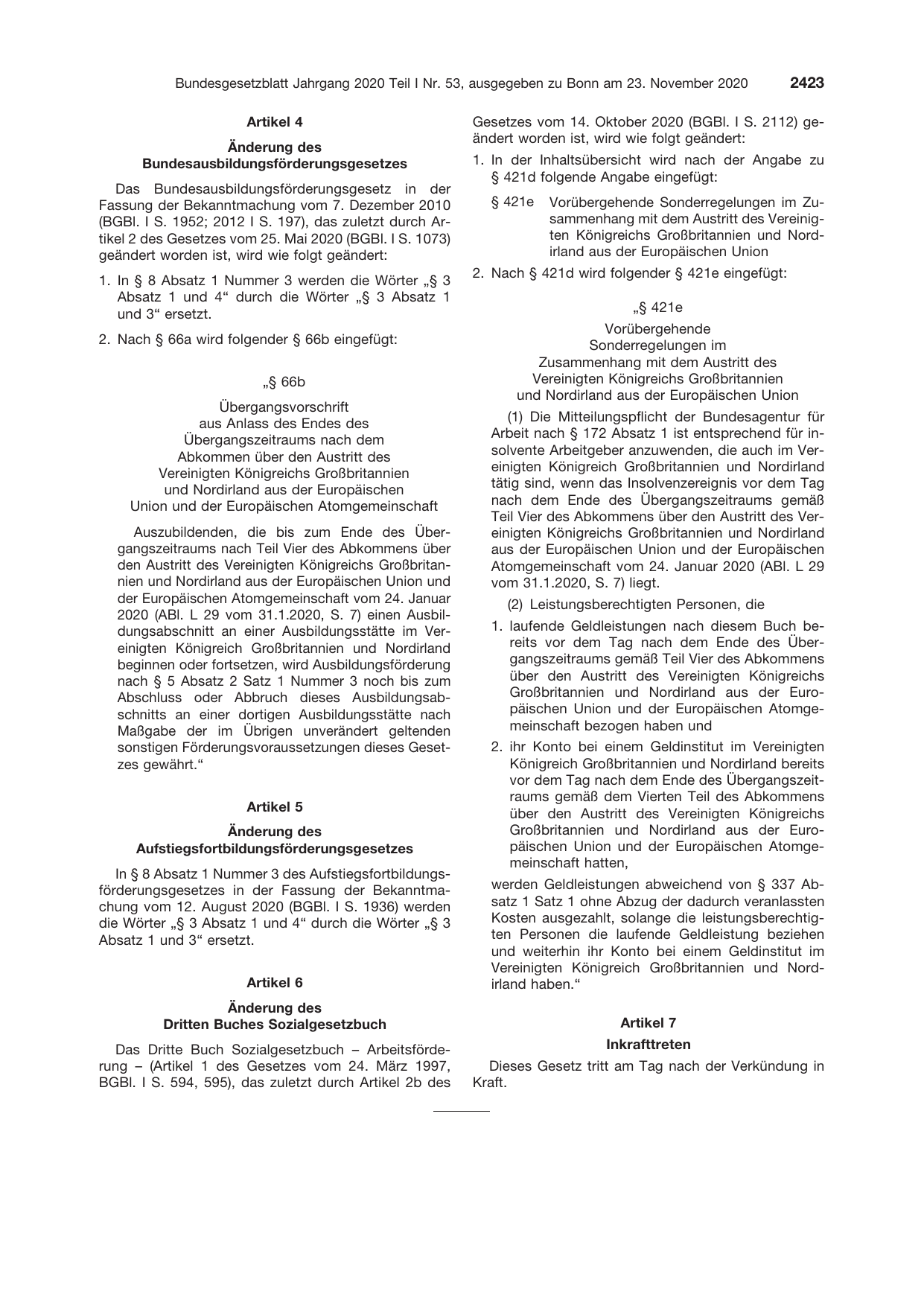 BGBl. 2020, Seite 2423 — Originalseite als Abbildung