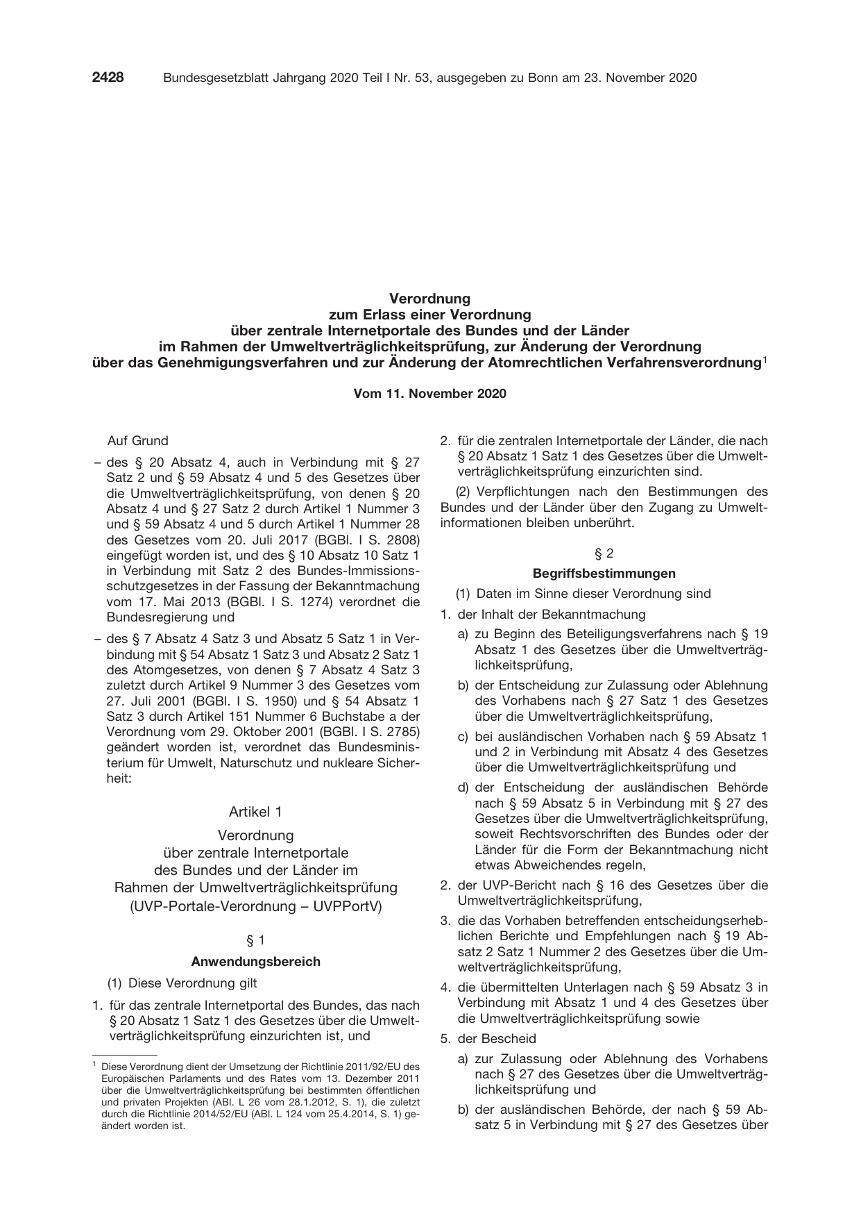 BGBl. 2020, Seite 2428 — Originalseite als Abbildung