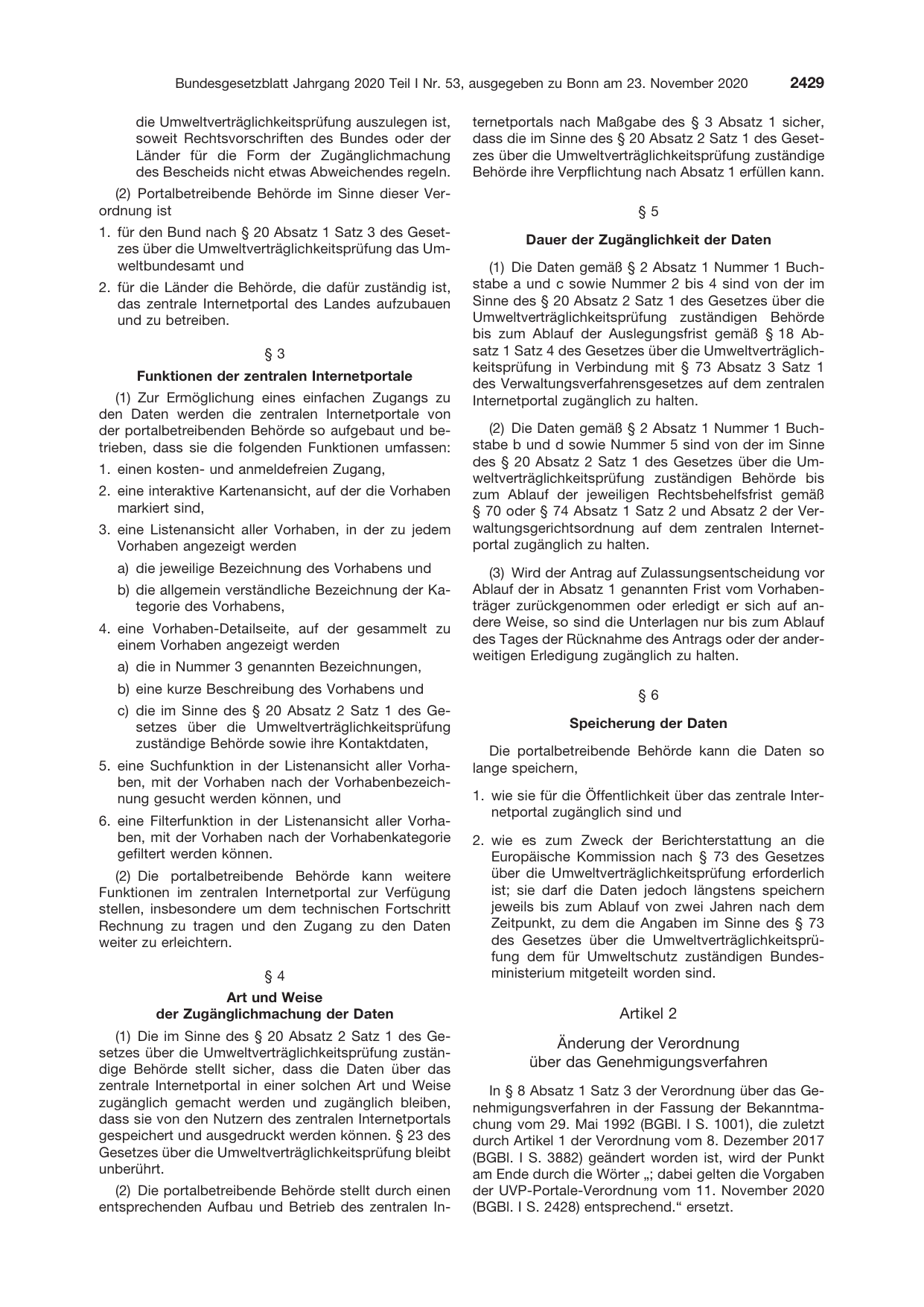 BGBl. 2020, Seite 2429 — Originalseite als Abbildung