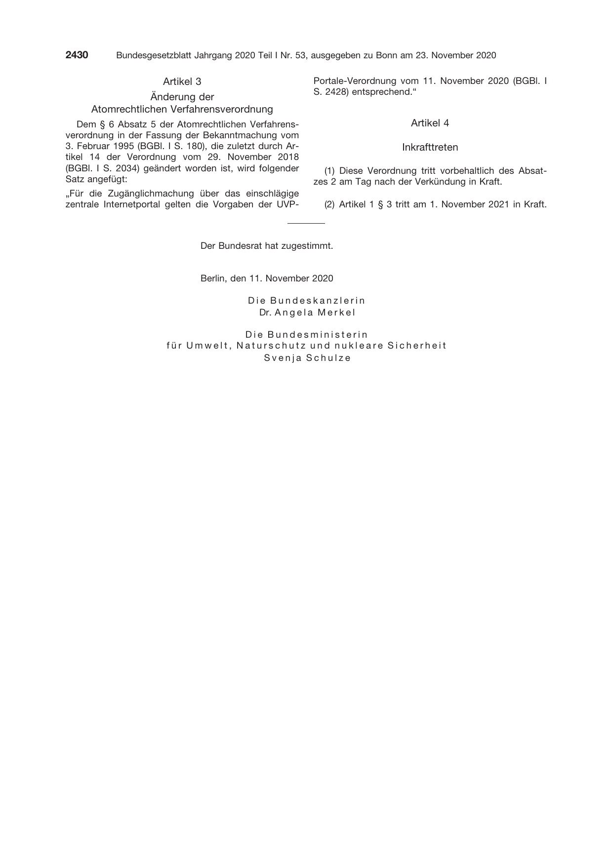 BGBl. 2020, Seite 2430 — Originalseite als Abbildung